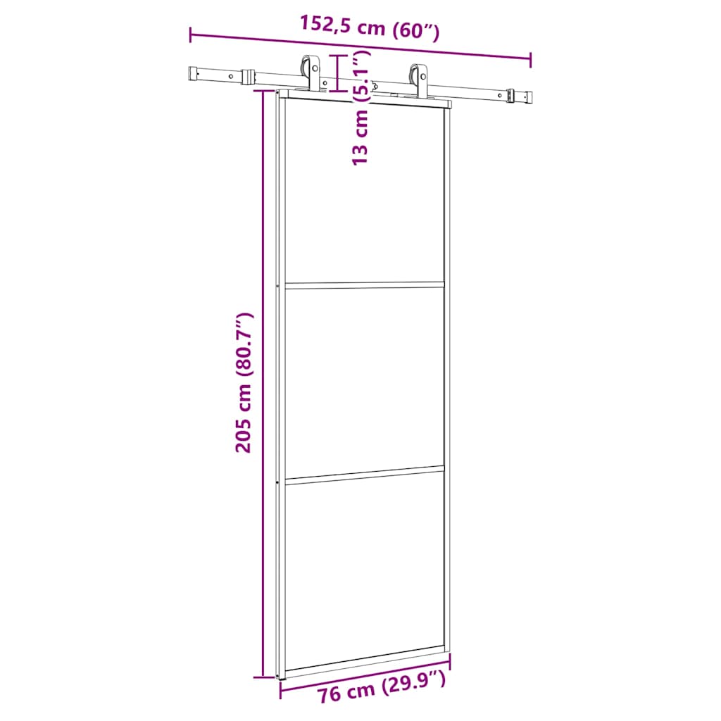 Sliding Door with Hardware Set Black 76x205 cm ESG Glass