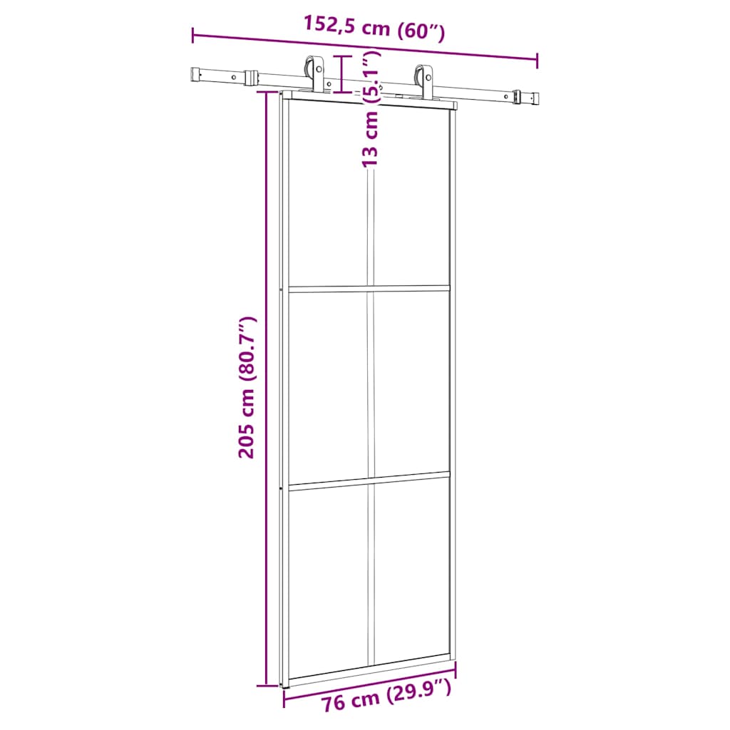 Sliding Door with Hardware Set Black 76x205 cm ESG Glass