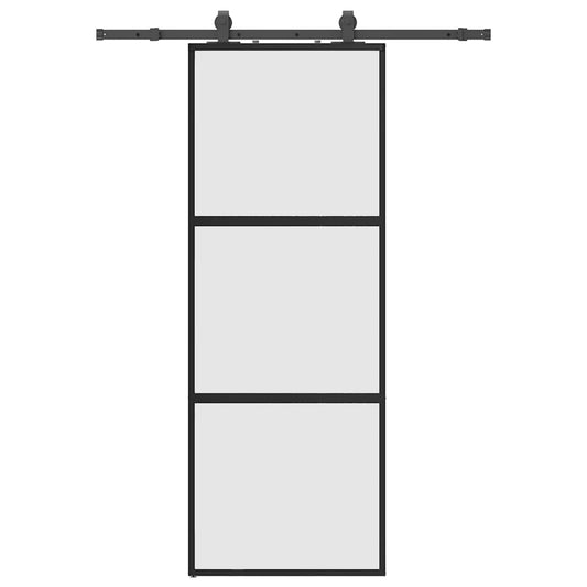 Sliding Door with Hardware Set Black 76x205 cm Tempered Glass Sliding Door with Hardware Set Black 76x205 cm Tempered Glass