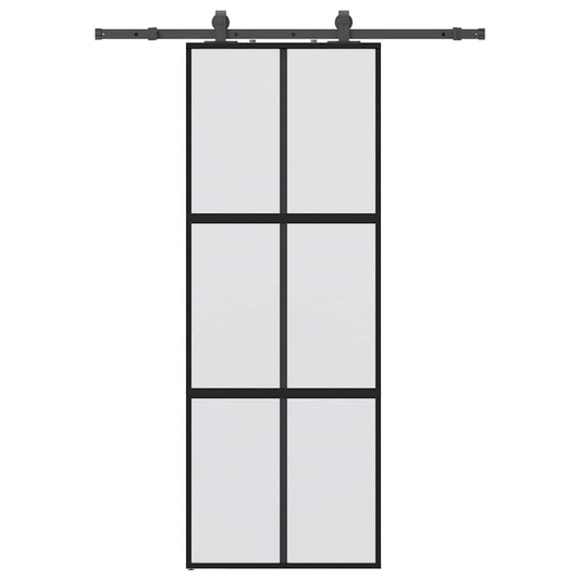 Sliding Door with Hardware Set Black 76x205 cm Tempered Glass Sliding Door with Hardware Set Black 76x205 cm Tempered Glass