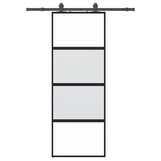 Sliding Door with Hardware Set Black 76x205 cm Tempered Glass Sliding Door with Hardware Set Black 76x205 cm Tempered Glass