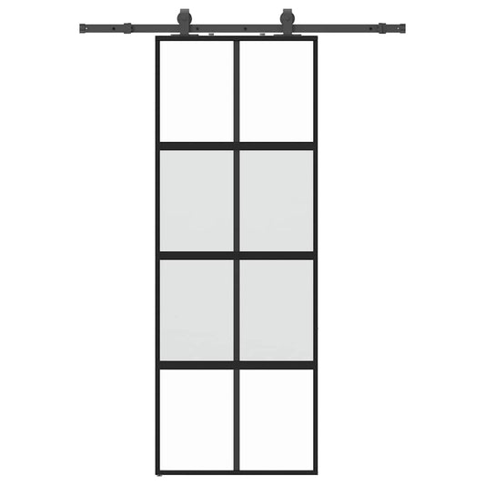 Sliding Door with Hardware Set Black 76x205 cm Tempered Glass Sliding Door with Hardware Set Black 76x205 cm Tempered Glass