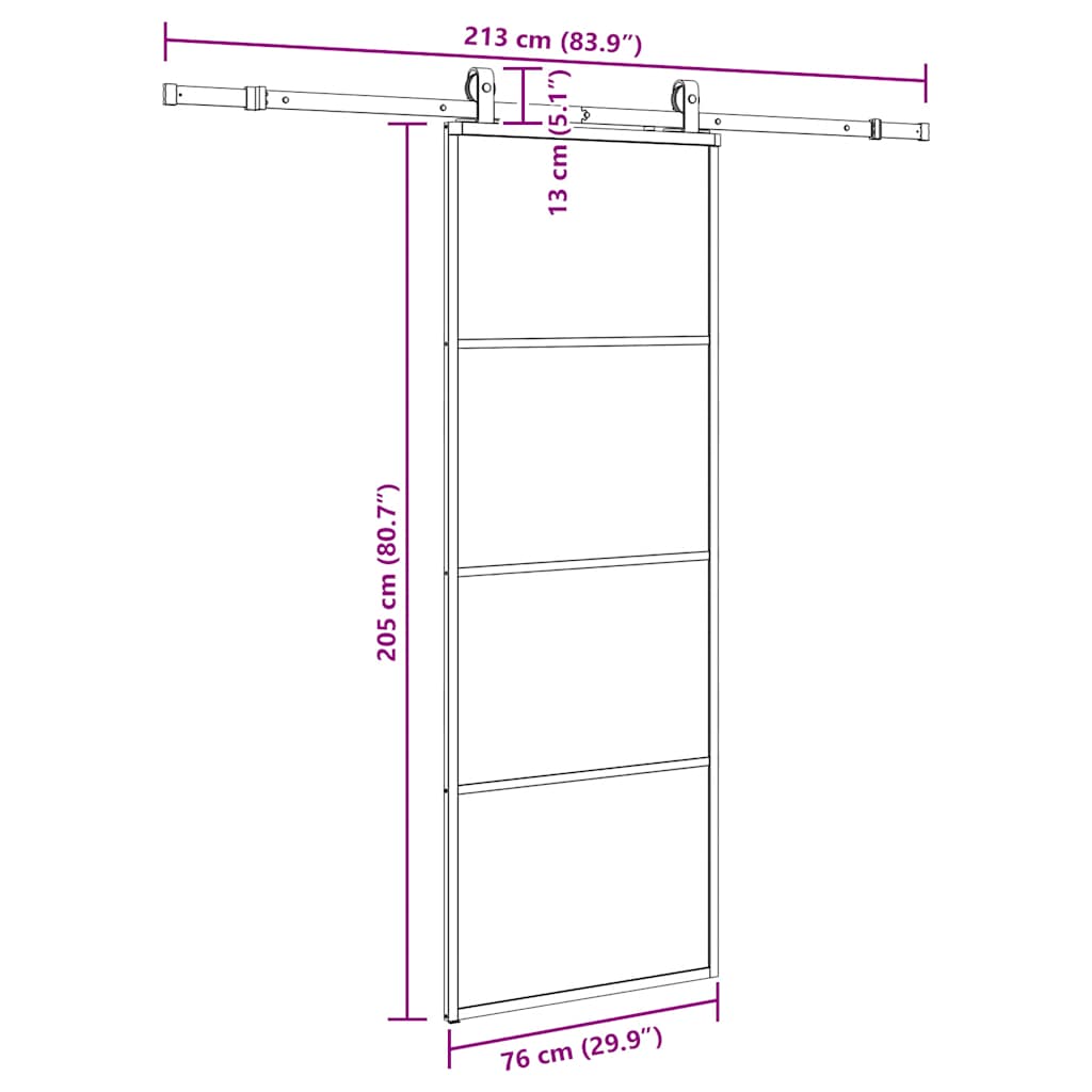 Sliding Door with Hardware Set Black 76x205 cm ESG Glass