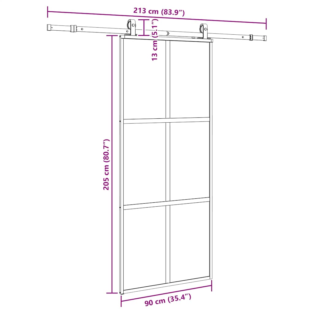 Sliding Door with Hardware Set Black 90x205 cm Tempered Glass