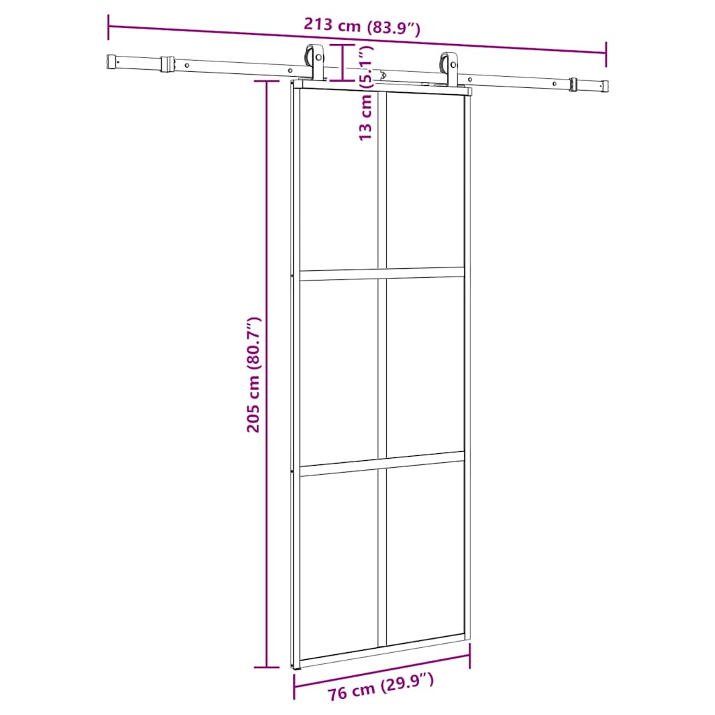 Sliding Door with Hardware Set Black 76x205 cm Tempered Glass