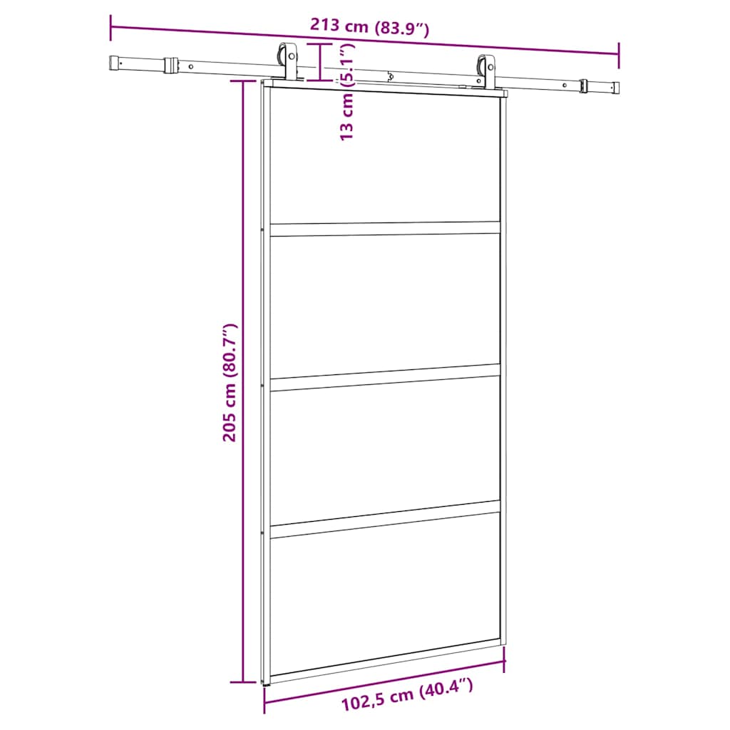 Sliding Door with Hardware Set Black 102.5x205 cm Tempered Glass