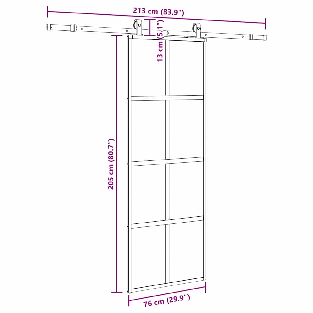 Sliding Door with Hardware Set Black 76x205 cm Tempered Glass