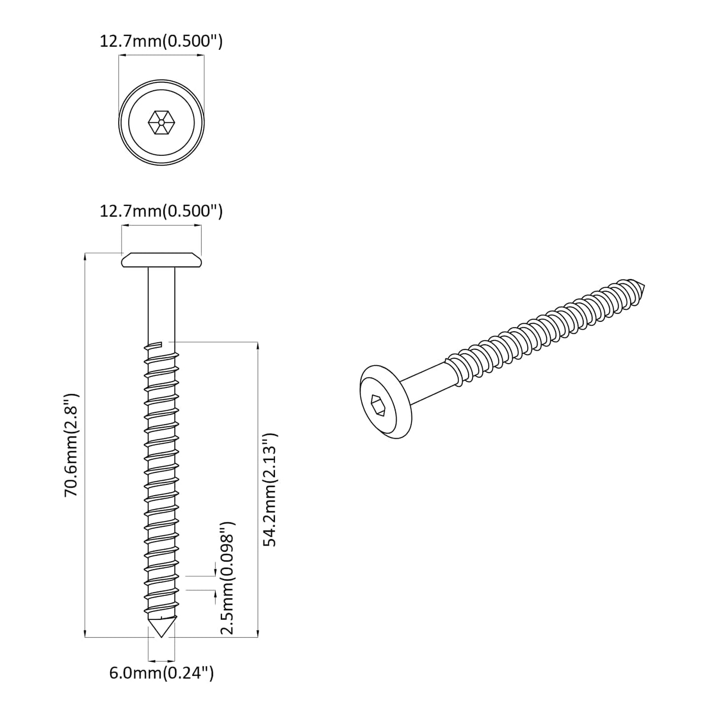 Wood Screws 12 pcs Silver M6 x 70 mm Steel