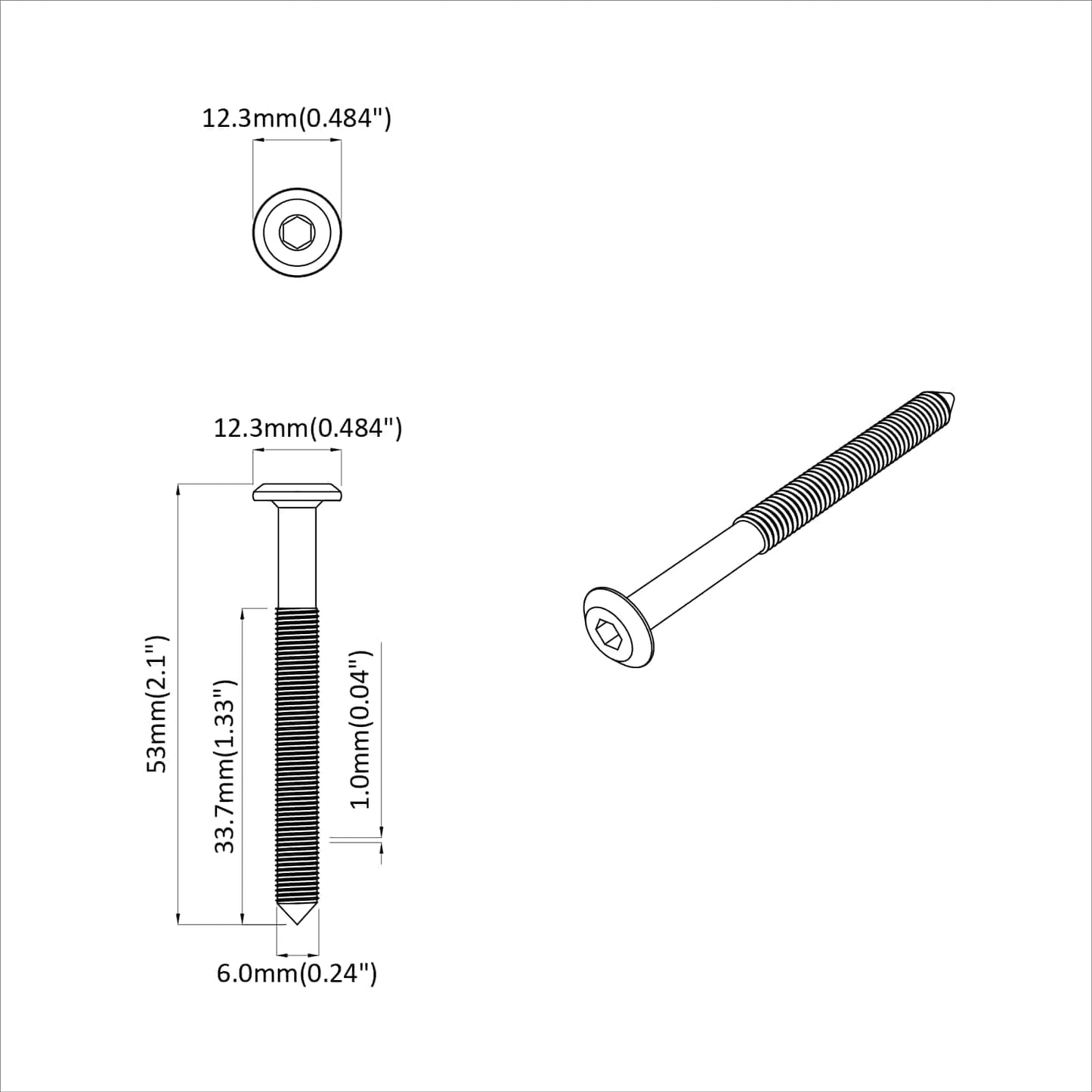 Screw 12 pcs Silver M6 x 50 mm Steel