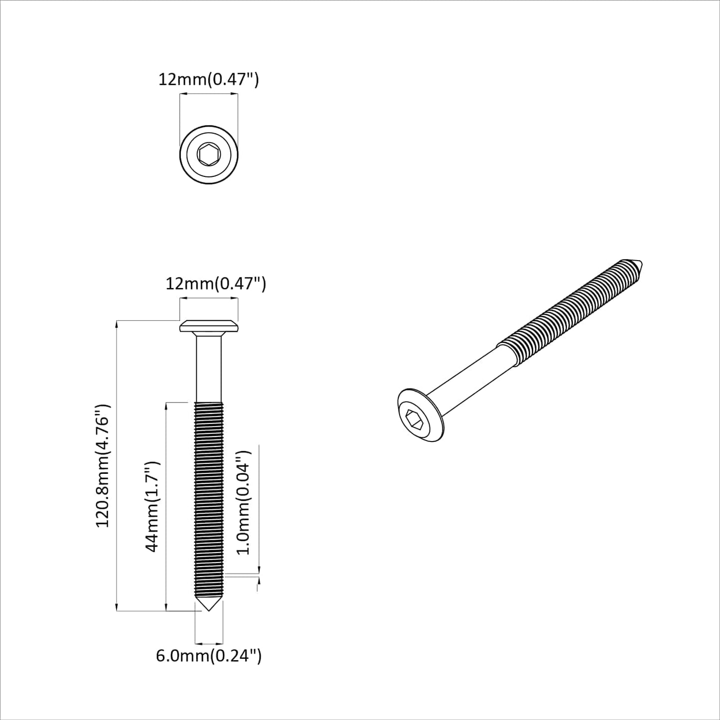 Screw 2 pcs Silver M6 x 100 mm Steel