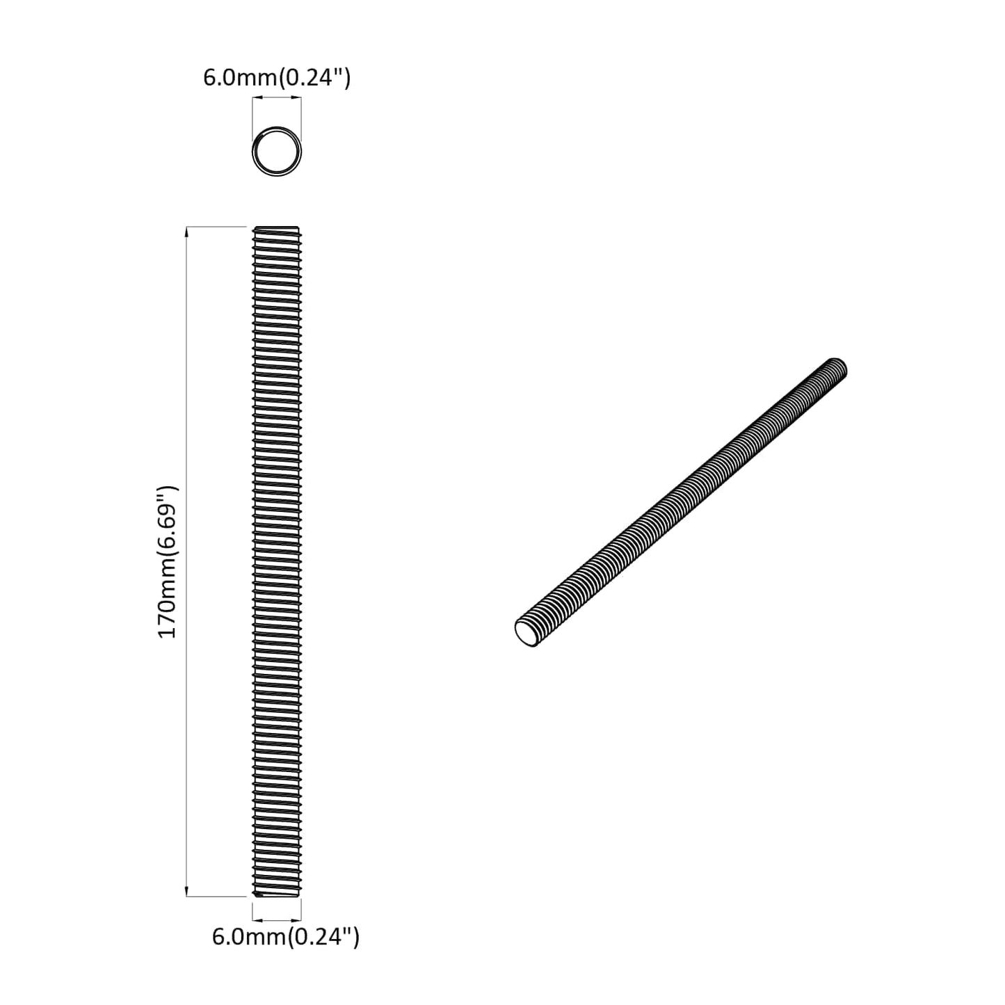 Threaded Rod 600 pcs Silver Steel