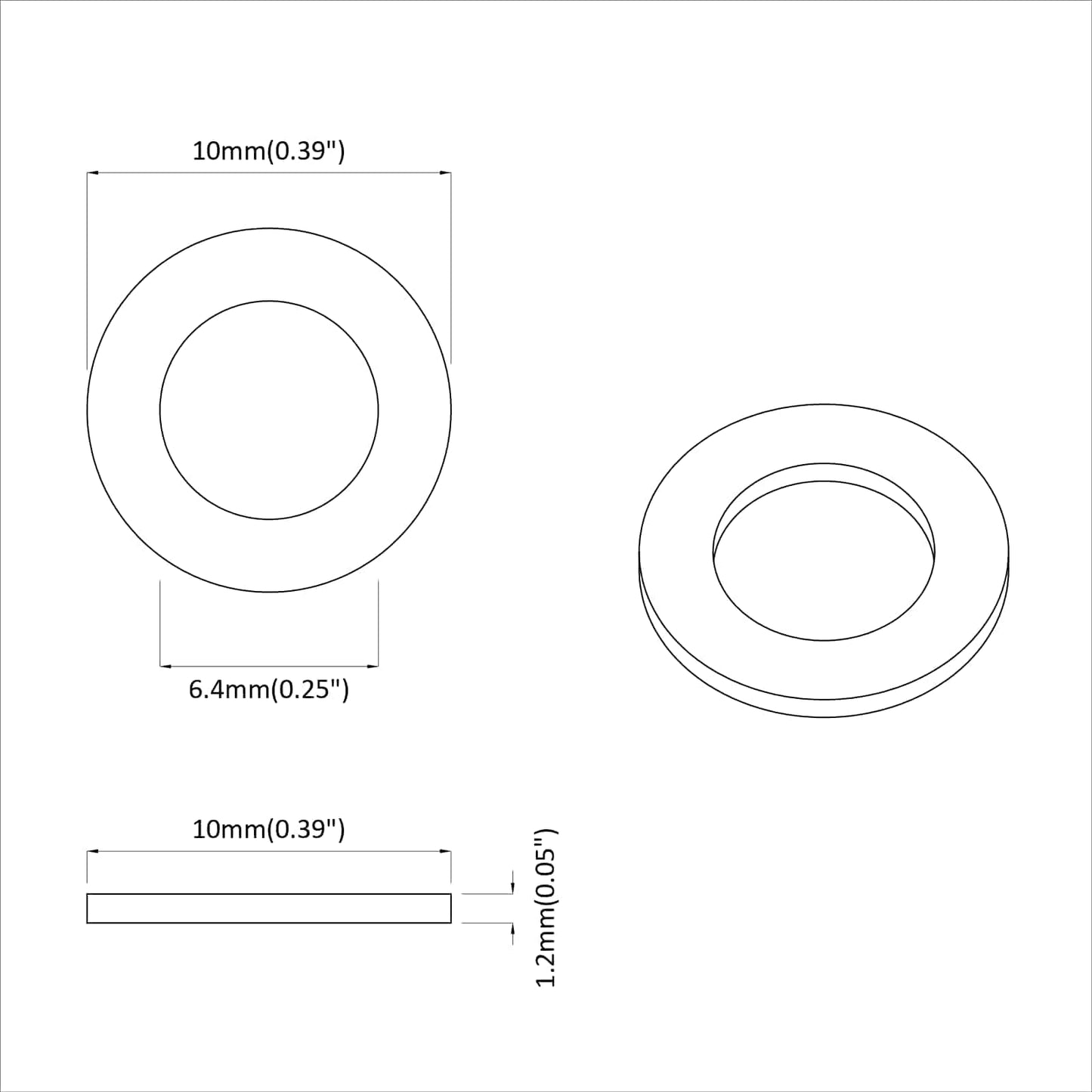 Washers 2 pcs Silver 10 x 10 x 1.2 mm Steel