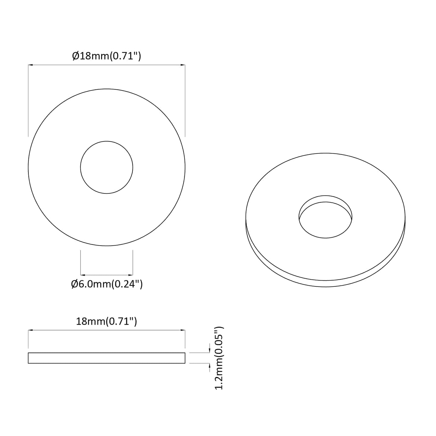 Washers 12 pcs Silver 18 x 18 x 1.2 mm Iron
