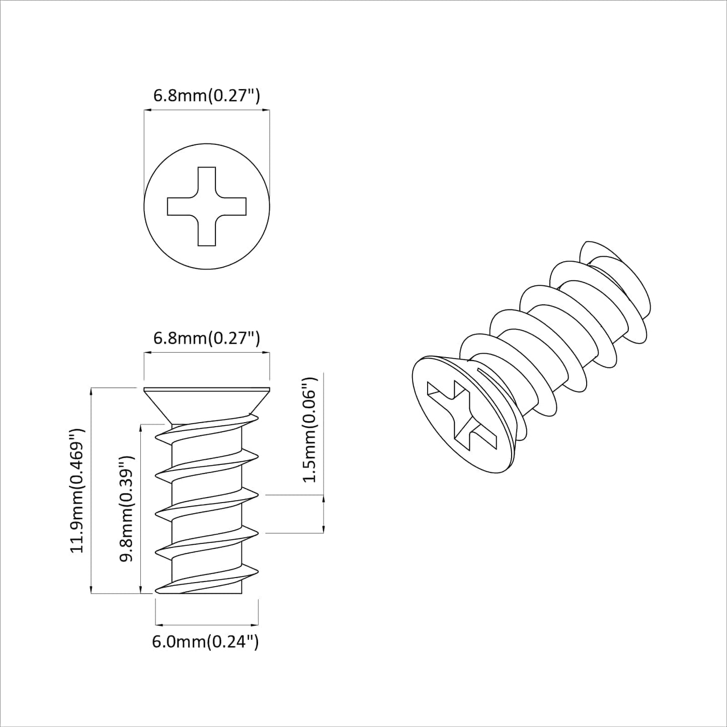 Screw 12 pcs Silver M6 x 12 mm Iron