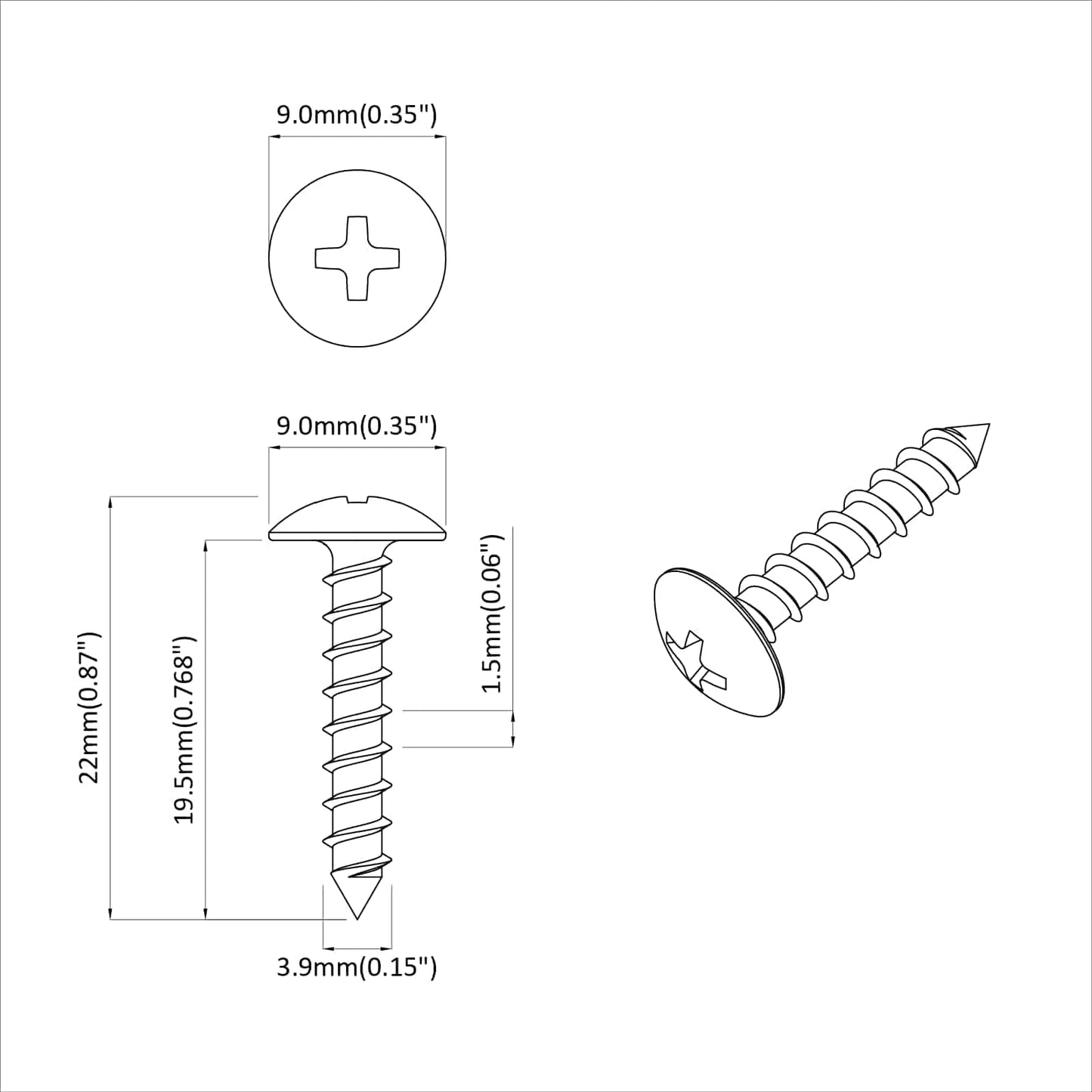 Wood Screws 12 pcs Silver M3.5 x 20 mm Steel