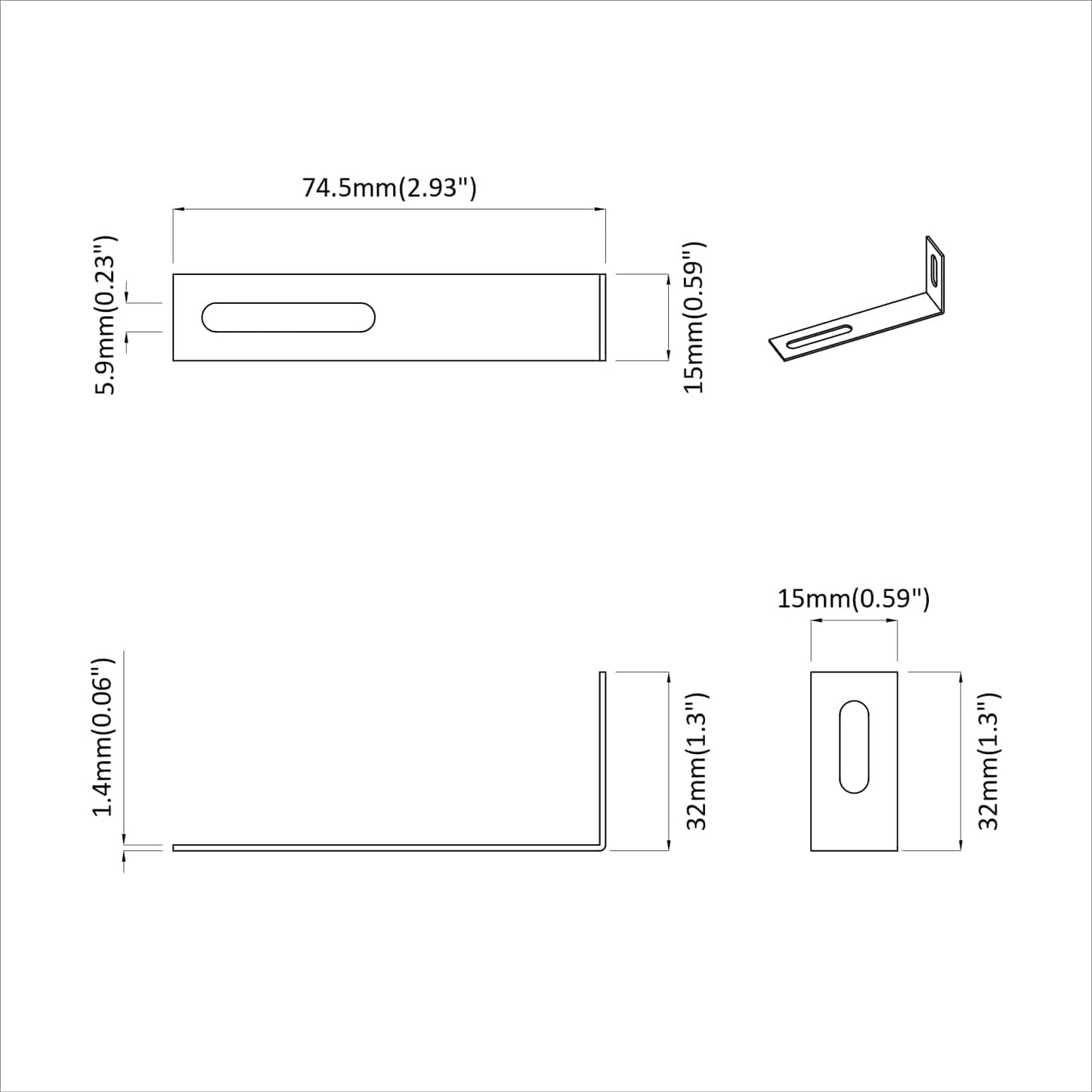 Anti Tip Bracket Plain 12 pcs Silver 74.5 x 15 x 32 mm Iron