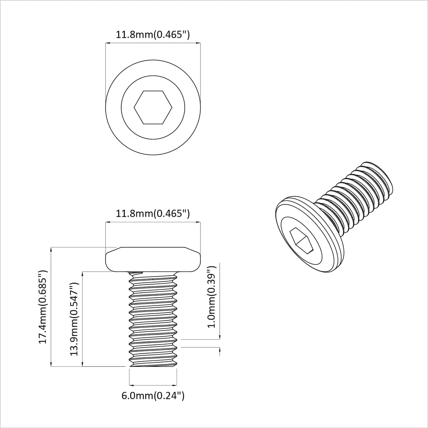 Head Lock Screw 12 pcs Silver M6 x 15 mm Steel