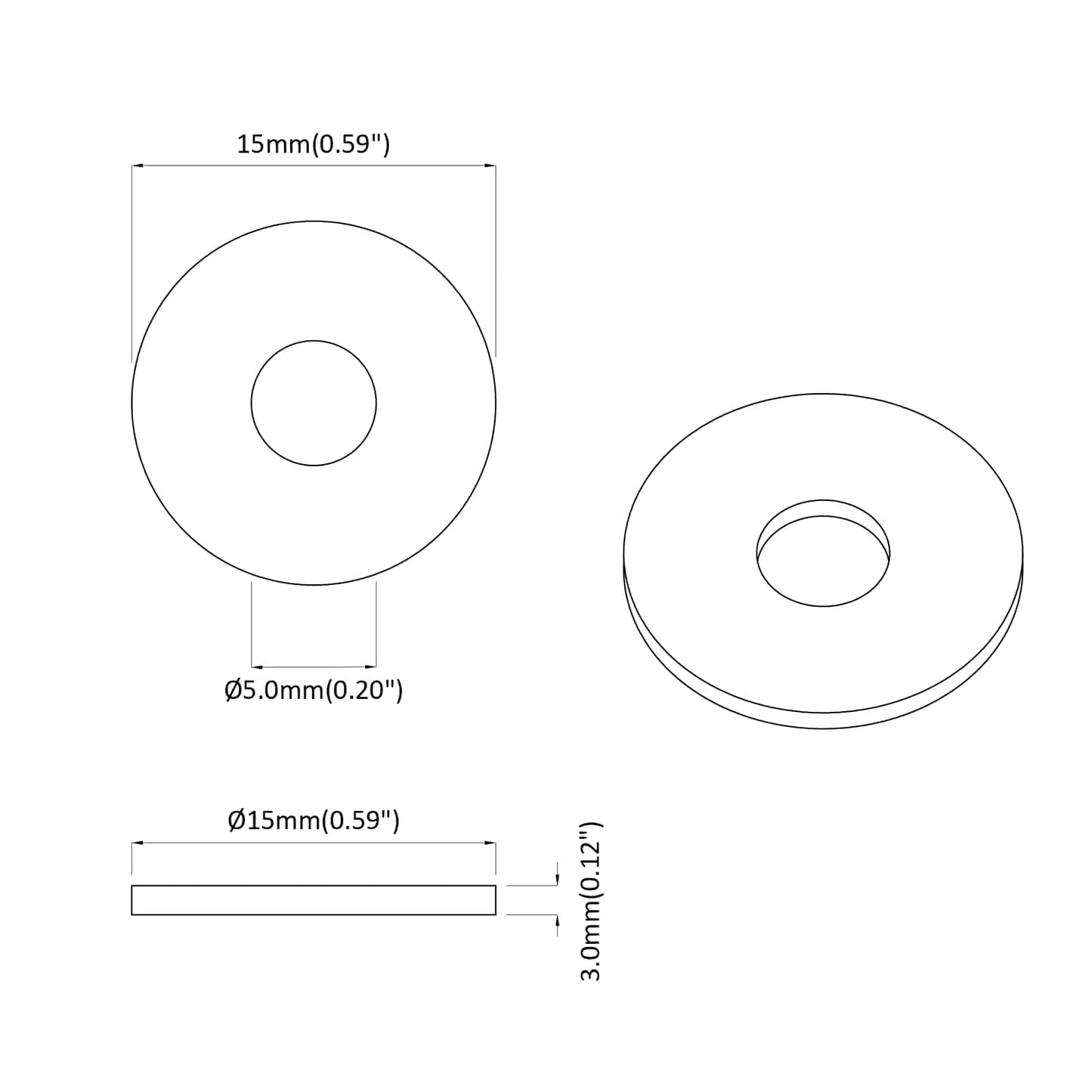 suitable for Flat Washer 36000 pcs Black ∅15 x 3 mm