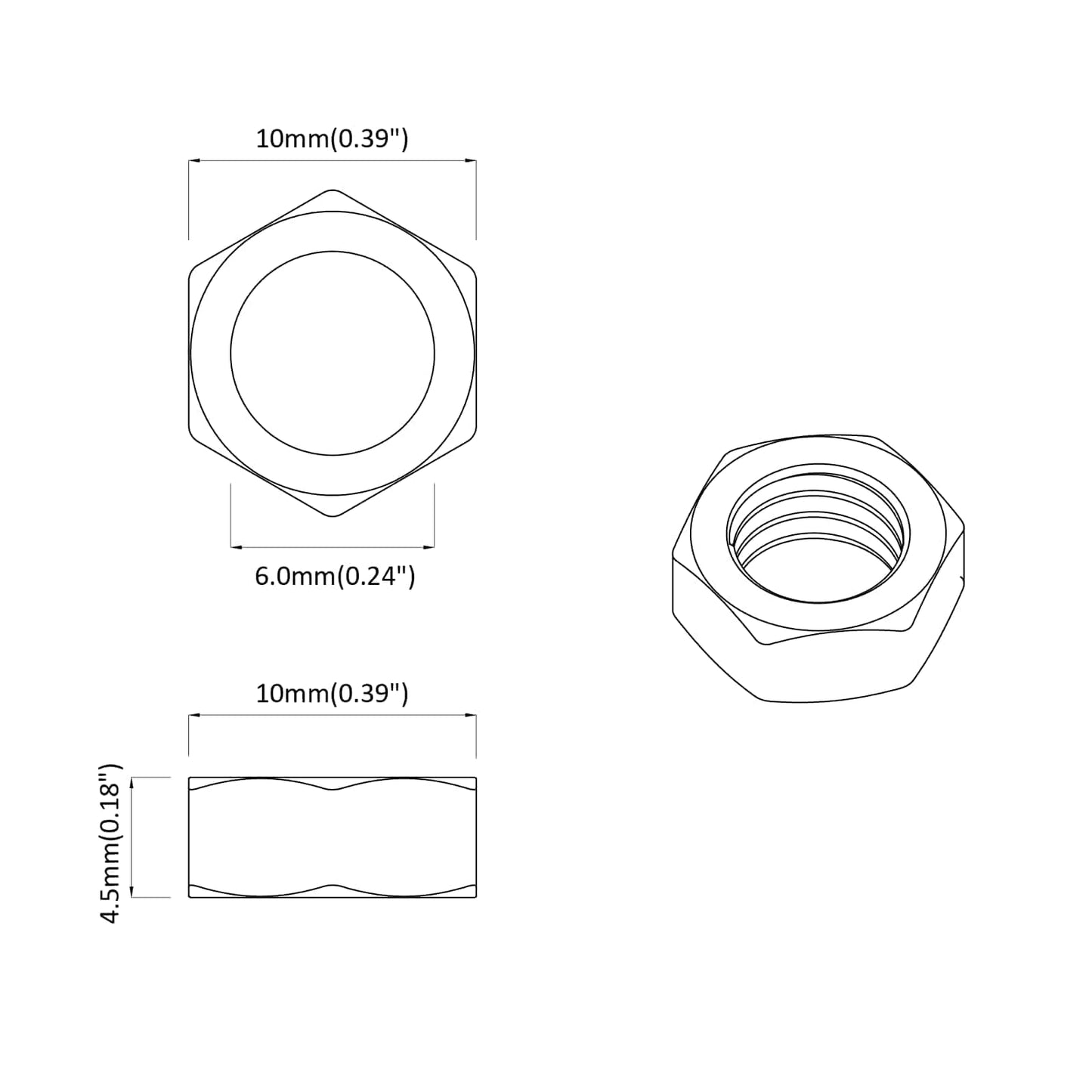 Nut 9574 pcs Silver M6 x 10 mm Iron