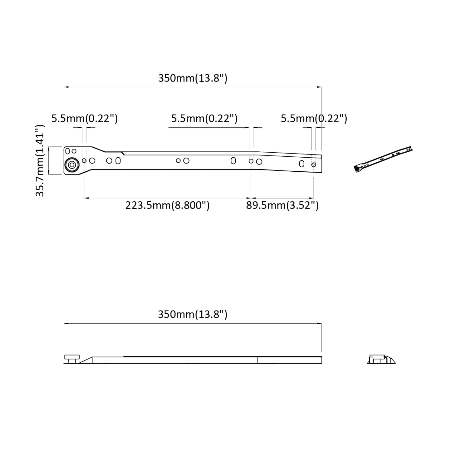 Drawer Slide 2 pcs White 350 mm Steel