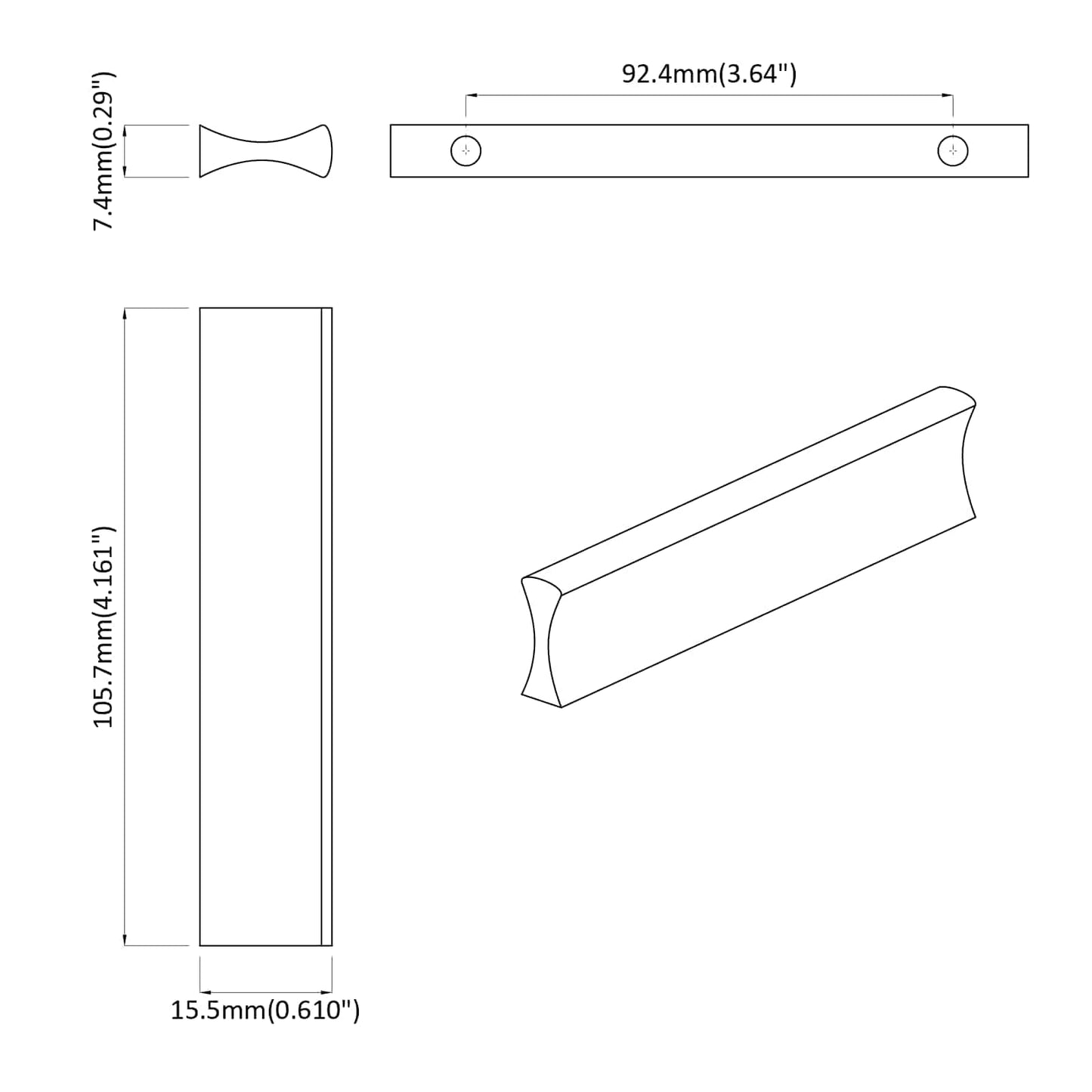Handle Plain 12 pcs Silver 105.7 x 7.4 x 15.5 mm Aluminium