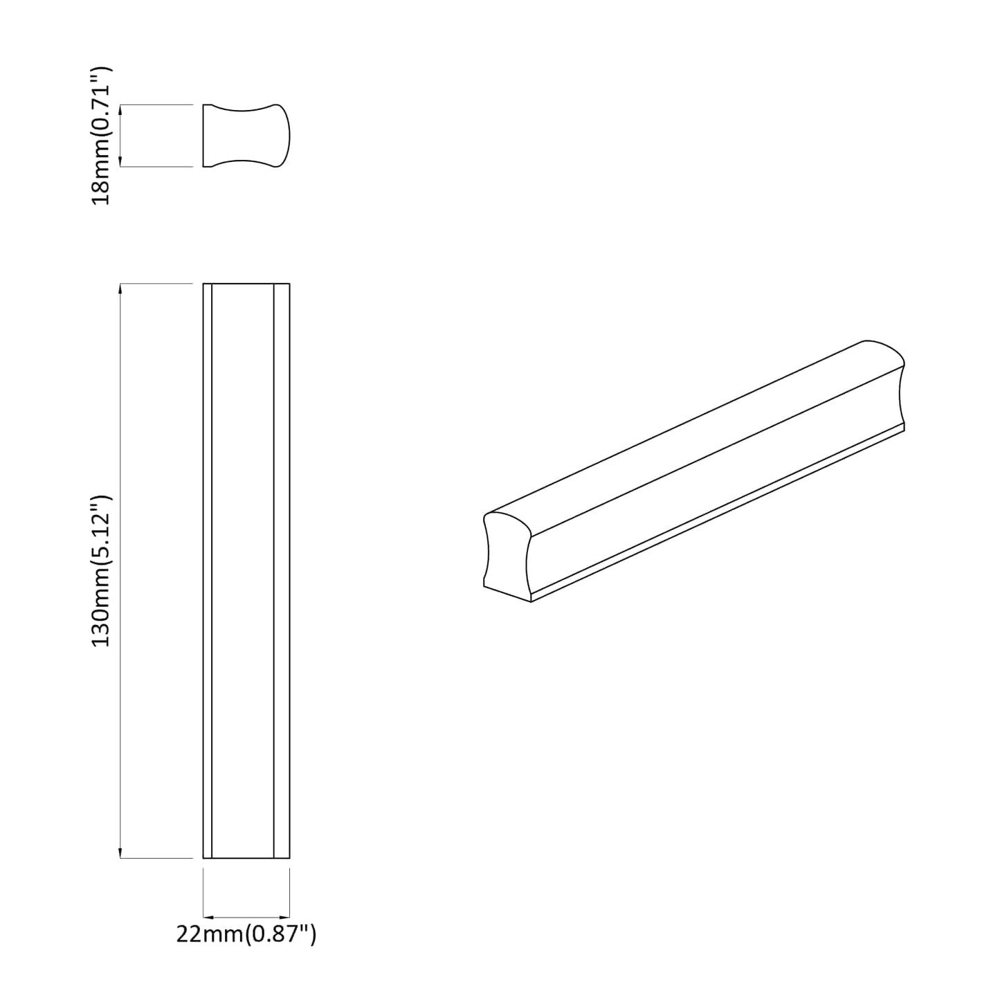 Straight Handle 2 pcs Natural Wood Color 130 x 25 x 30 mm