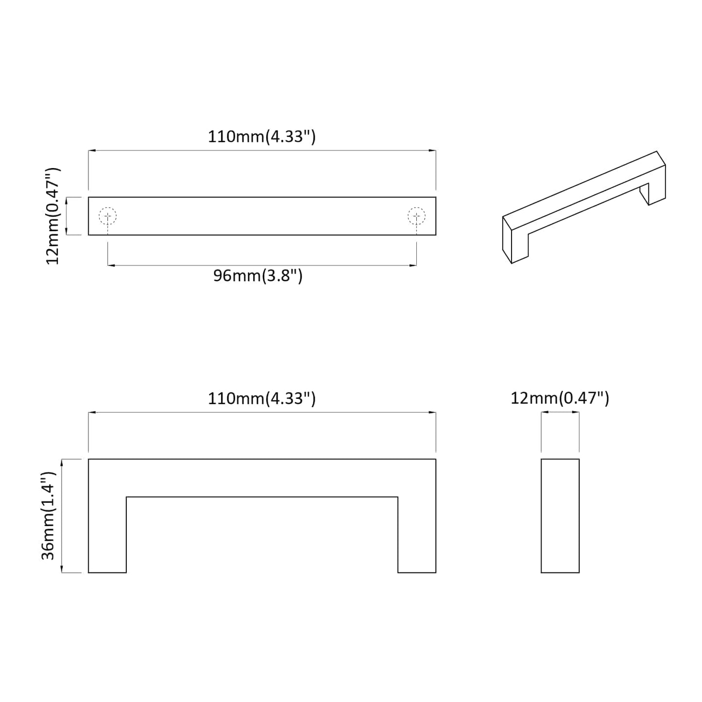 Furniture Handle 429 pcs Black 110 x 12 x 36 mm Iron