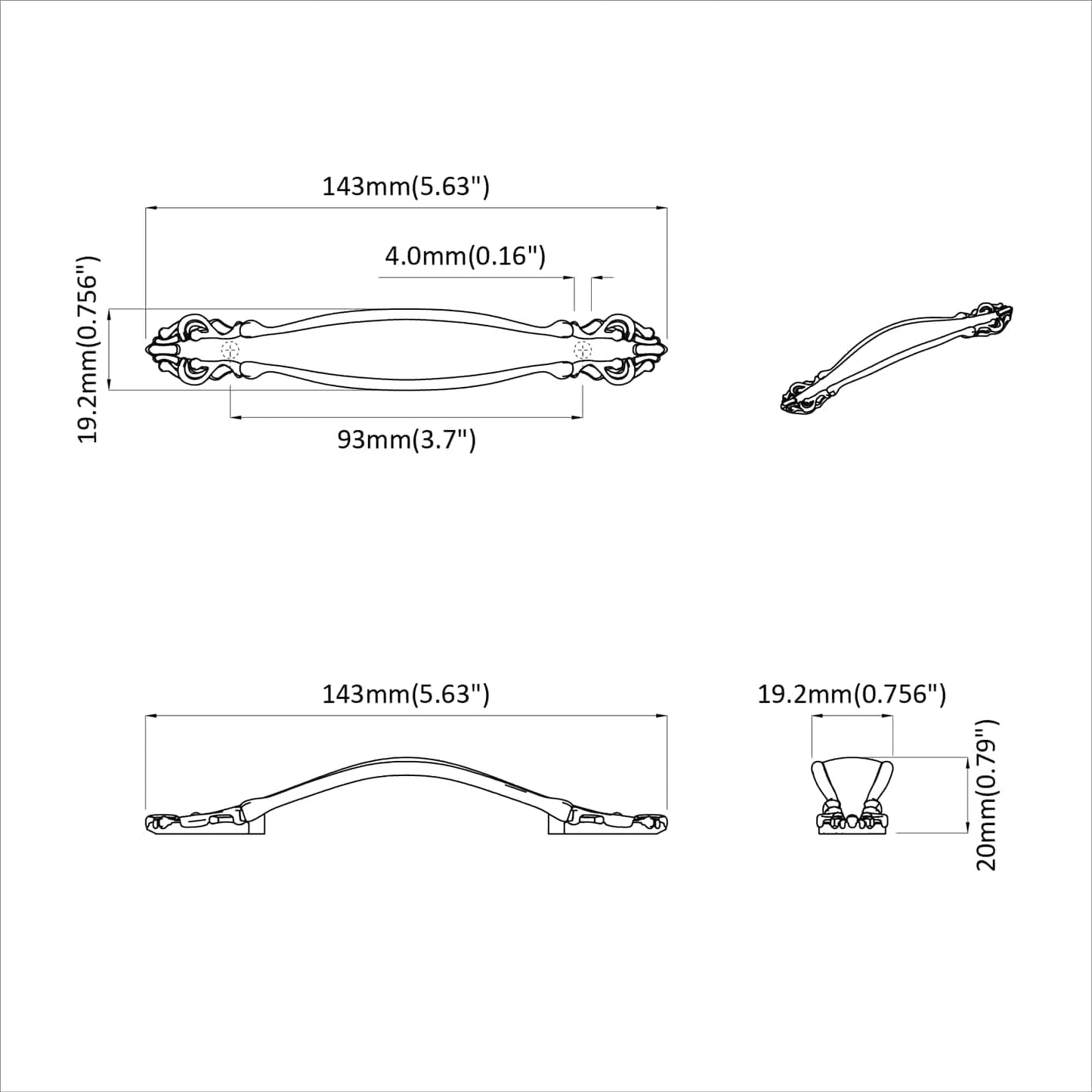Handle 2 pcs Gold 143 x 19.2 x 20 mm Zinc Alloy