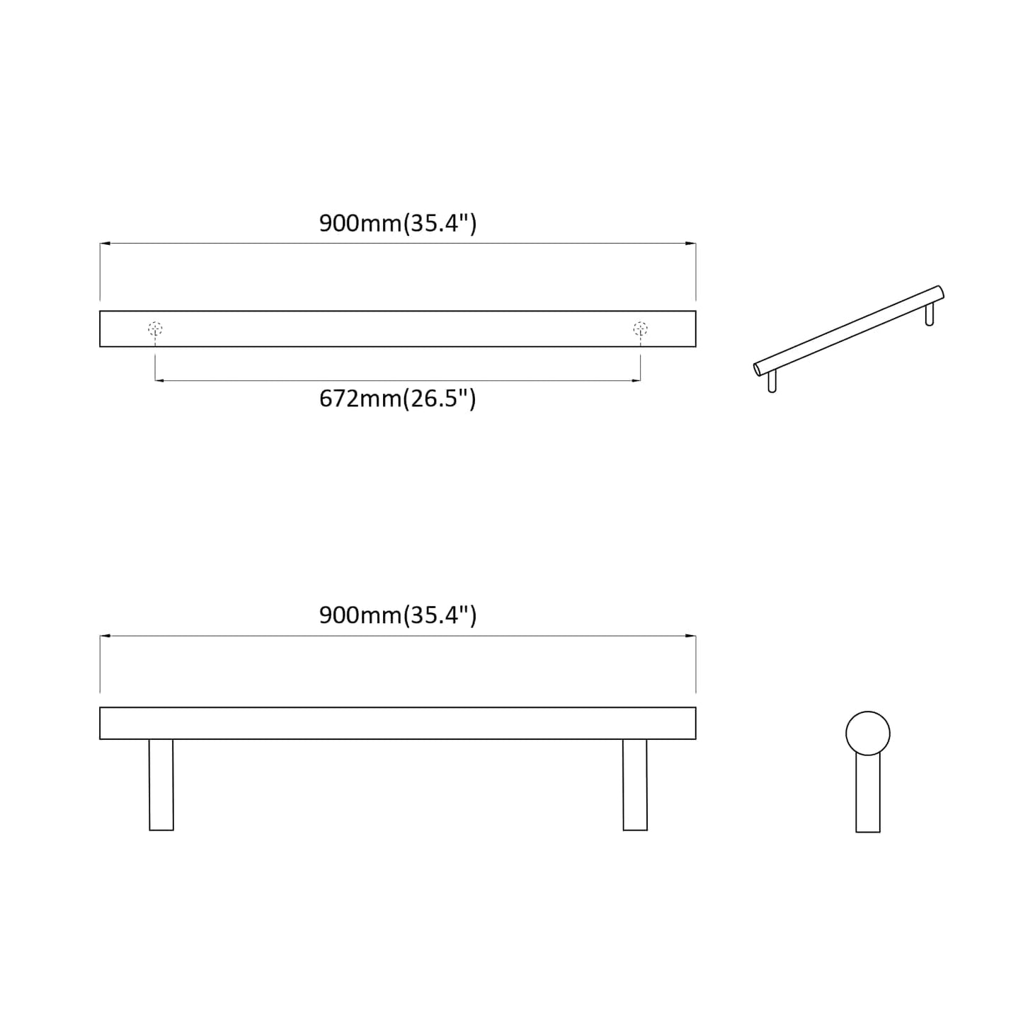 Cabinet Handle 2 pcs Silver 900 mm Stainless Steel
