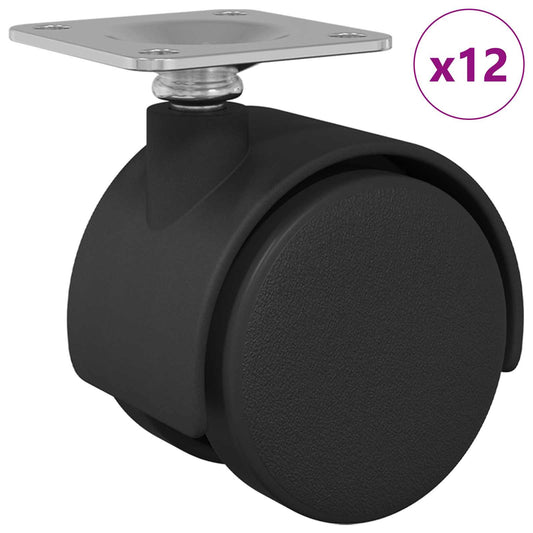 Swivel Castor 12 pcs Black 39.5 x 39.5 x 37.8 mm Iron and PP Swivel Castor 12 pcs Black 39.5 x 39.5 x 37.8 mm Iron and PP