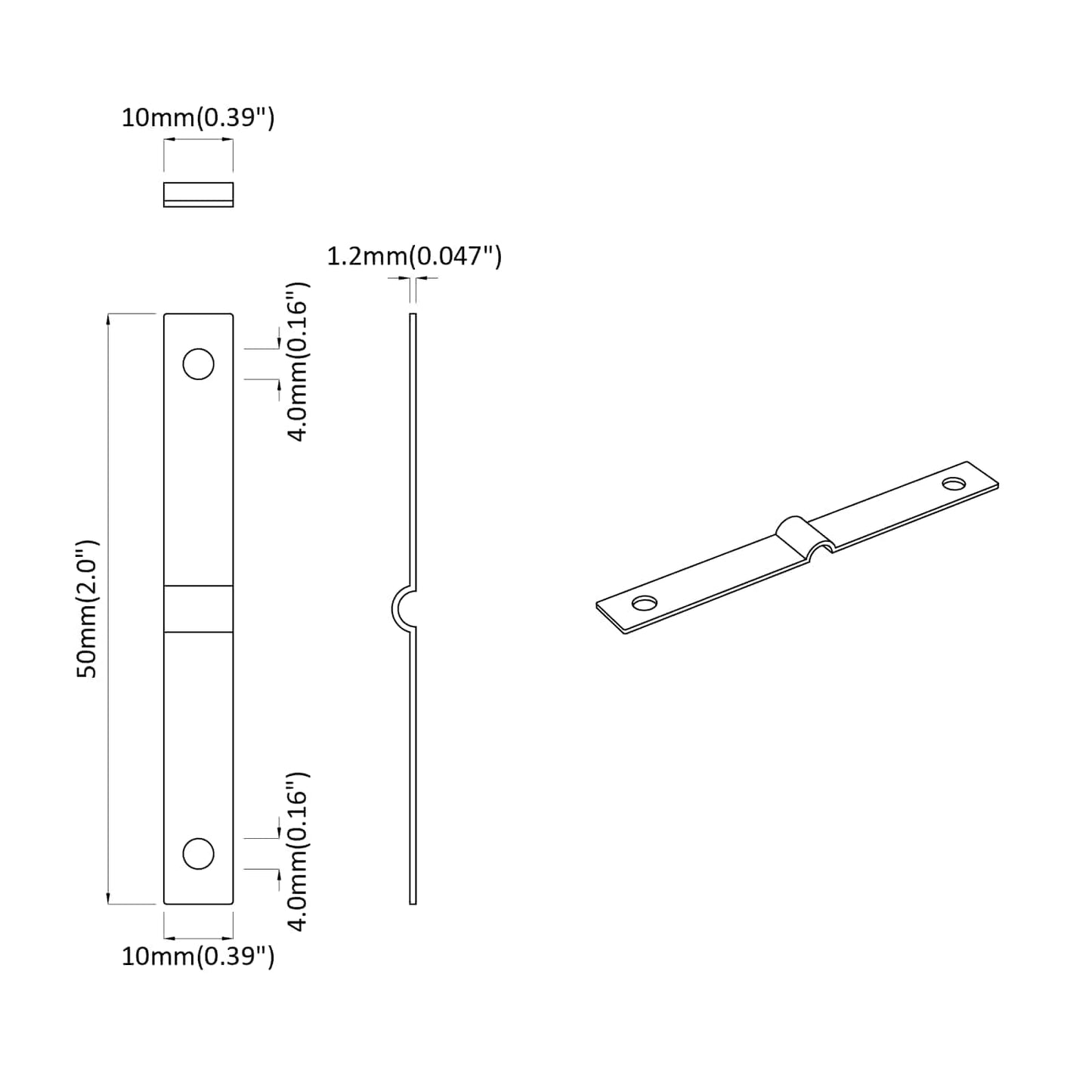 Strike Plate 2 pcs Silver 50 x 10 x 1.2 mm Iron