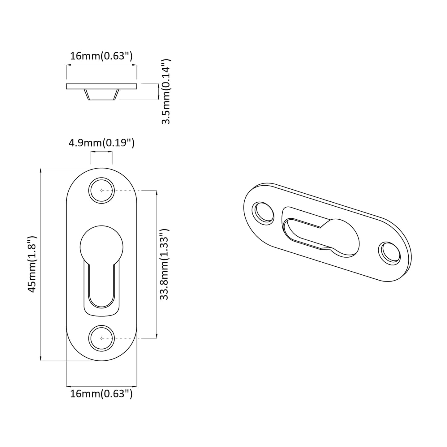 Keyhole Hanger 2 pcs Silver 45 x 16 x 3.5 mm Iron