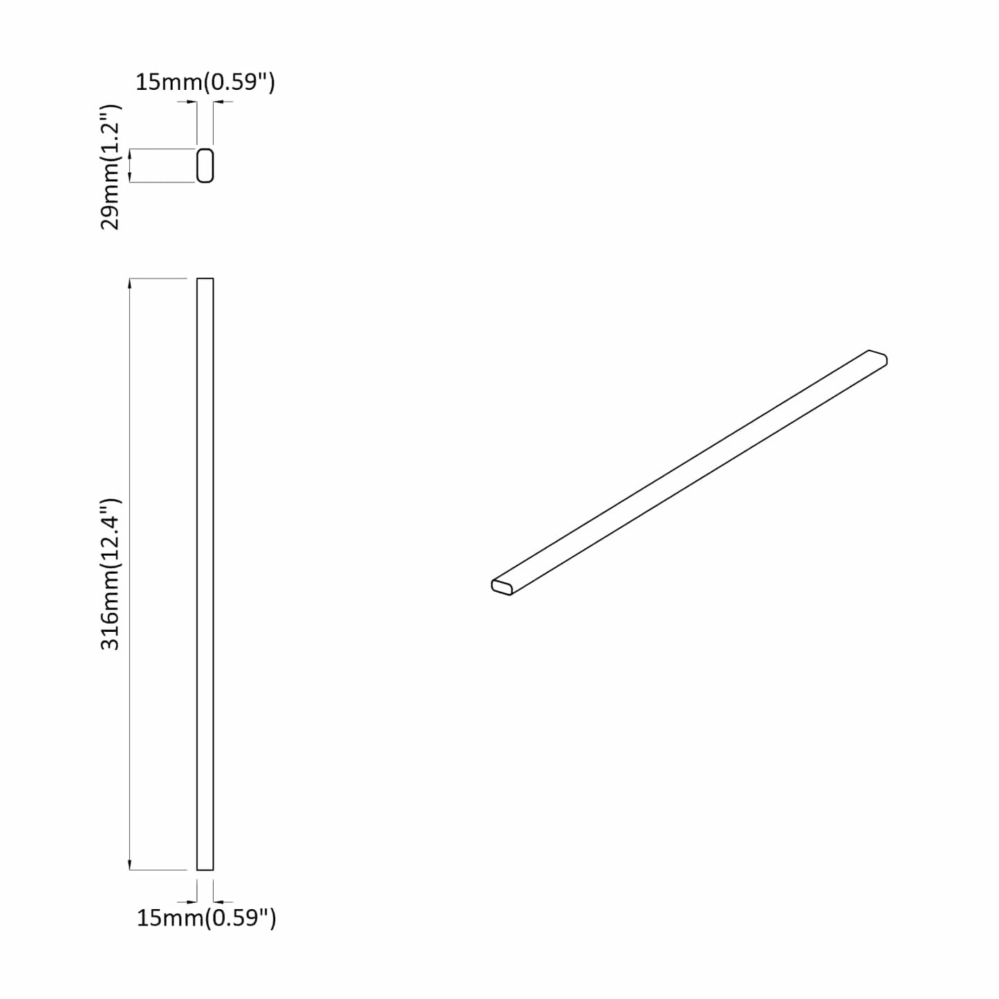 Closet Rod 2 pcs Silver 316 x 15 x 29 mm Aluminium Alloy