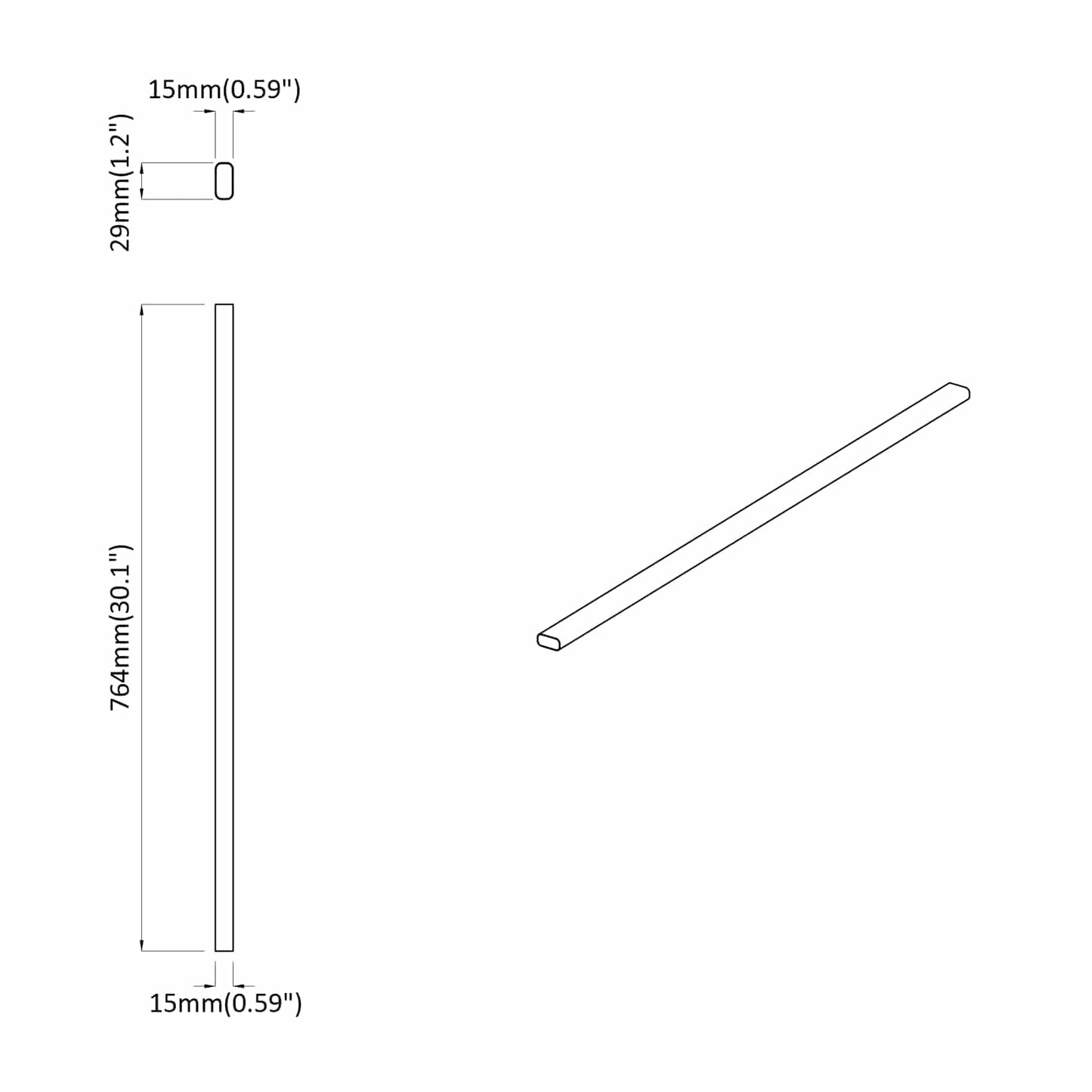 Closet Rod 2 pcs Silver 764 x 15 x 29 mm Aluminium Alloy