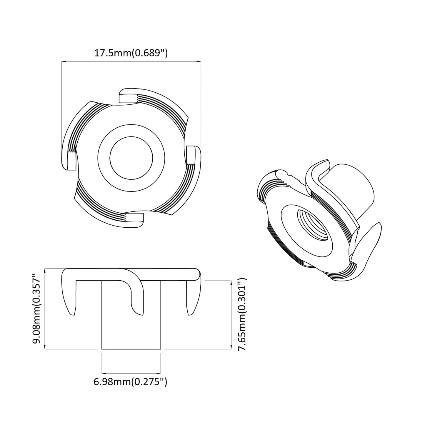 Pronged T-nut 2 pcs Silver M6 mm Steel