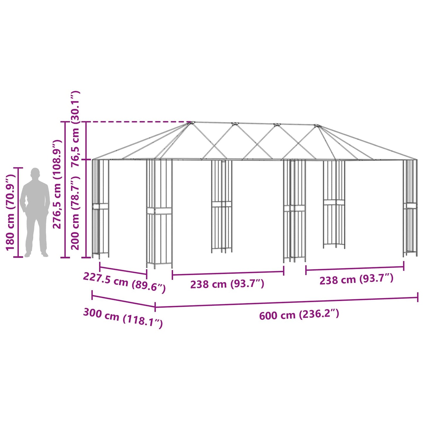 Gazebo Frame 6 x 3 m Black Steel