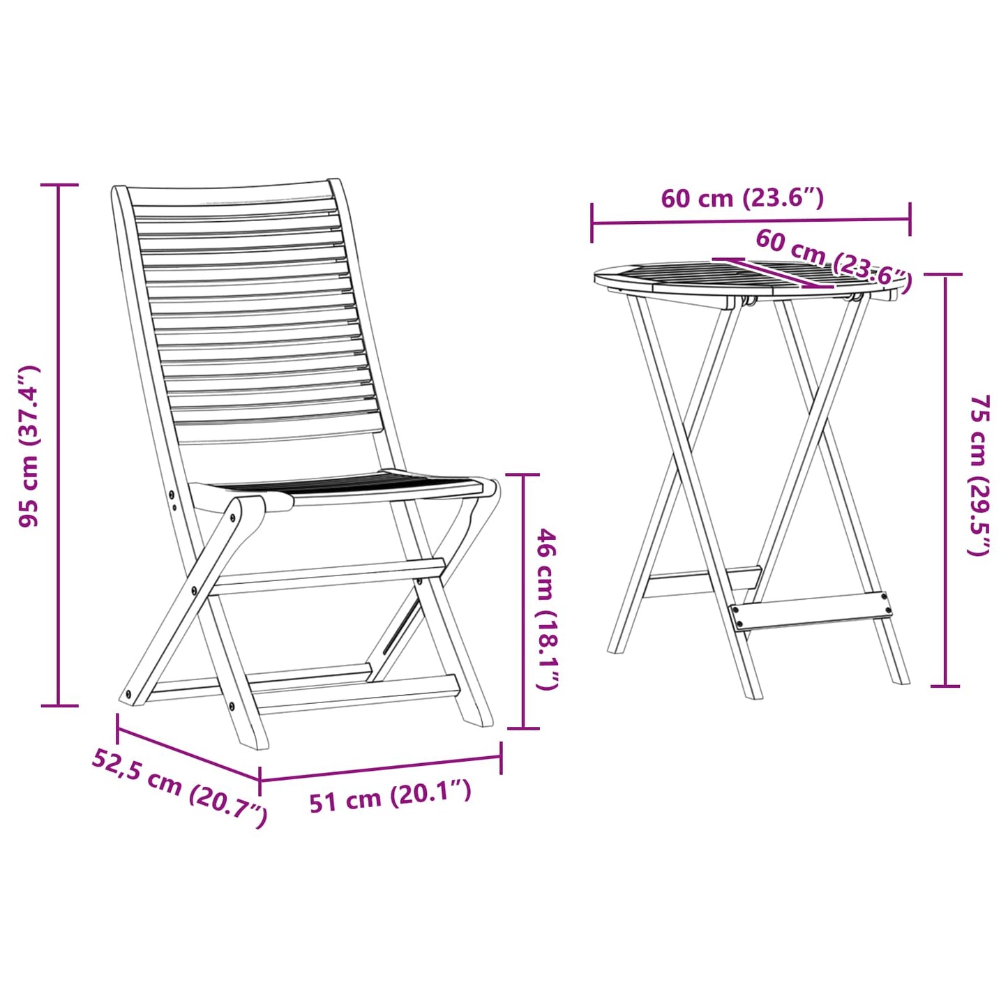 Folding Bistro Set Folding 3 pcs Brown Solid Acacia Wood