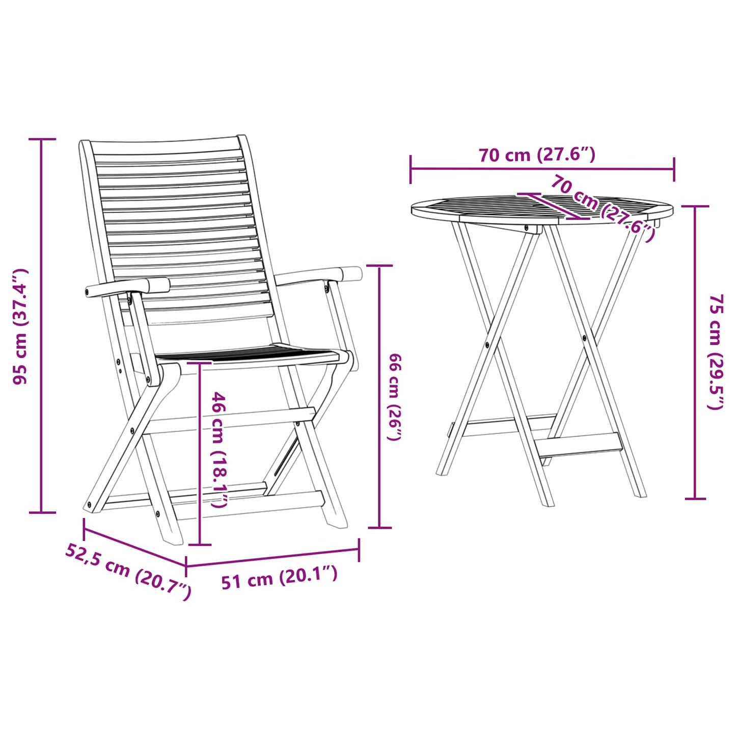 Folding Bistro Set Folding 3 pcs Brown Solid Acacia Wood
