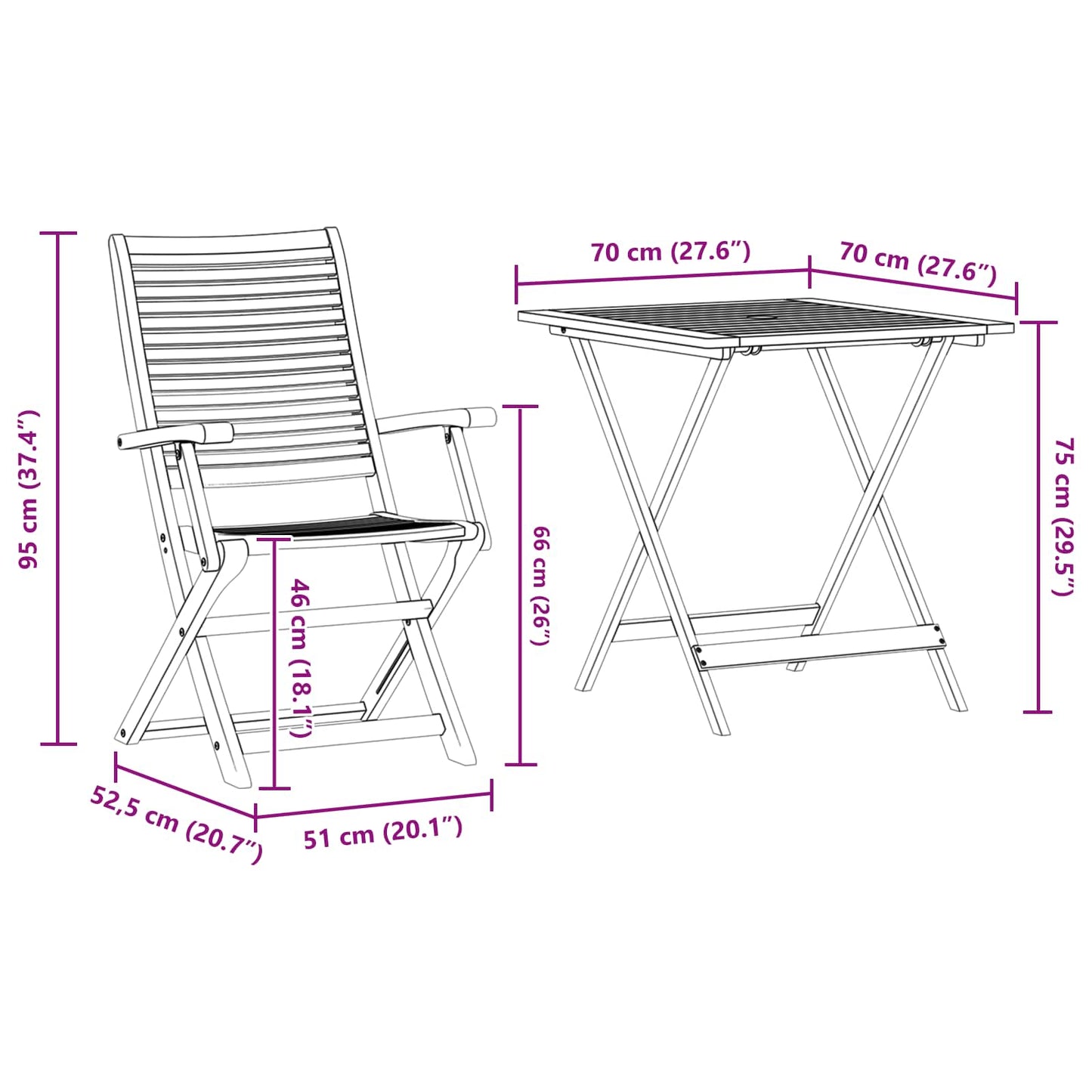 Folding Bistro Set Folding 3 pcs Brown Solid Acacia Wood