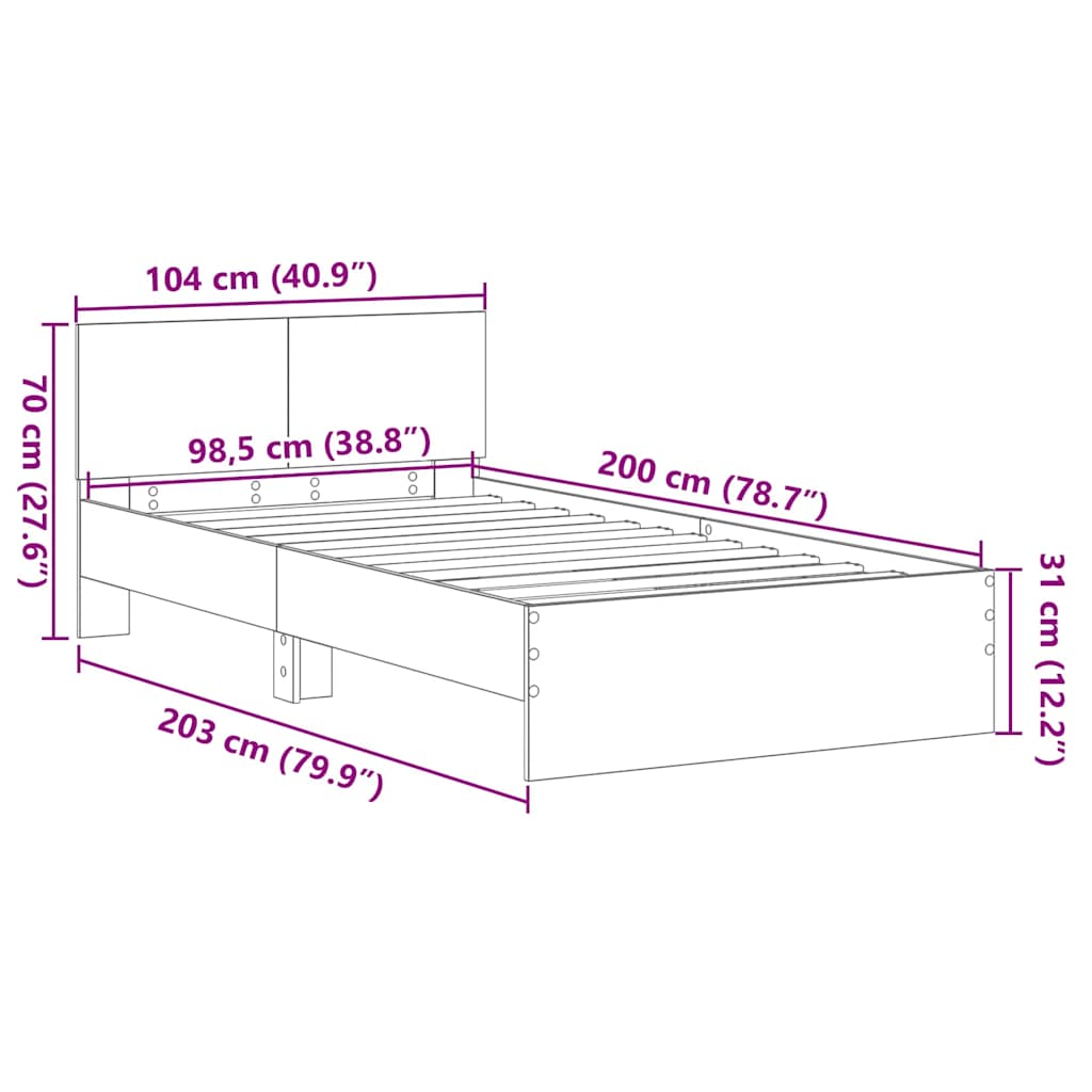 Bed Frame with Headboard Black Oak 203 x 104 x 70 cm