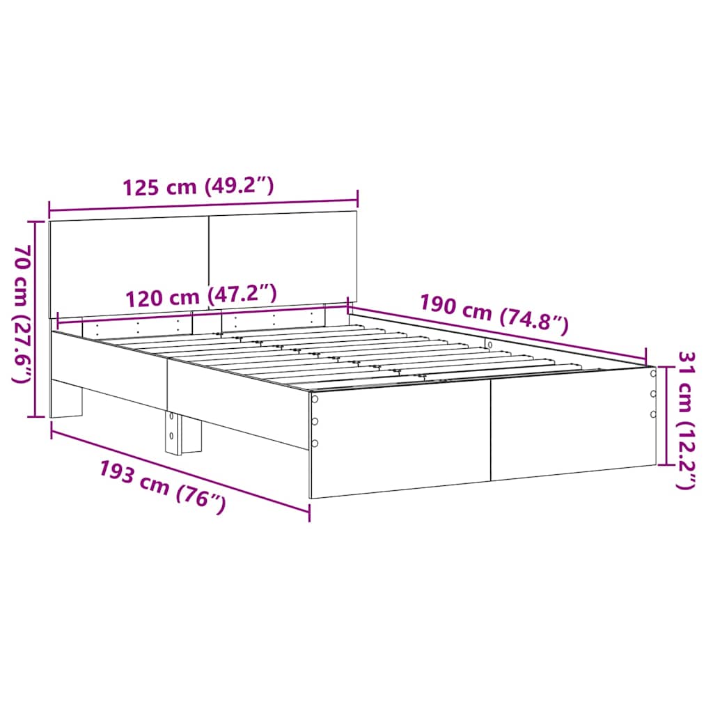 Bed Frame Black Oak 193 x 125 x 70 cm Engineered Wood