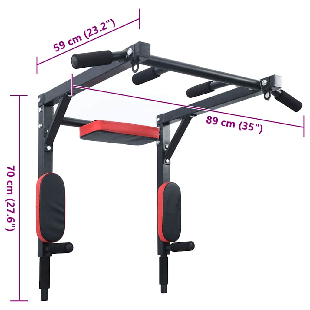 Pull Up Bar Dip Station Black and Red 89 x 59 x 70 cm