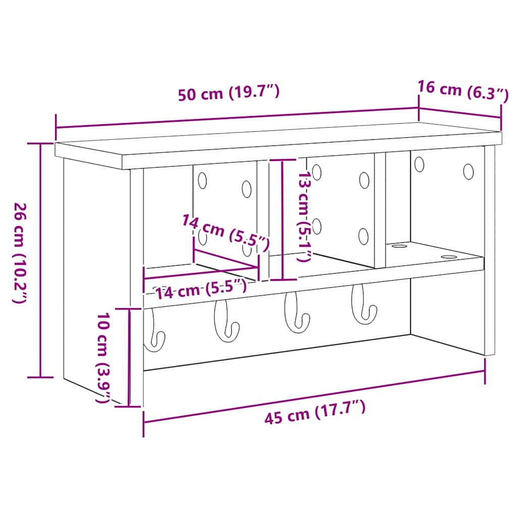 Wall-Mounted Coat Rack Wall-Mounted White 50 x 16 x 26 cm