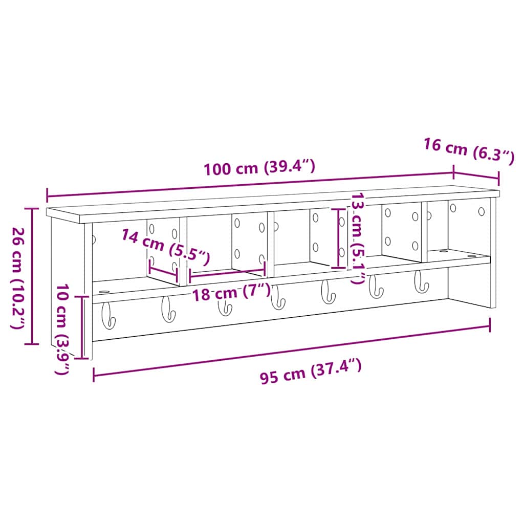 Wall-Mounted Coat Rack Wall-Mounted Sonoma Oak 100 x 16 x 26 cm