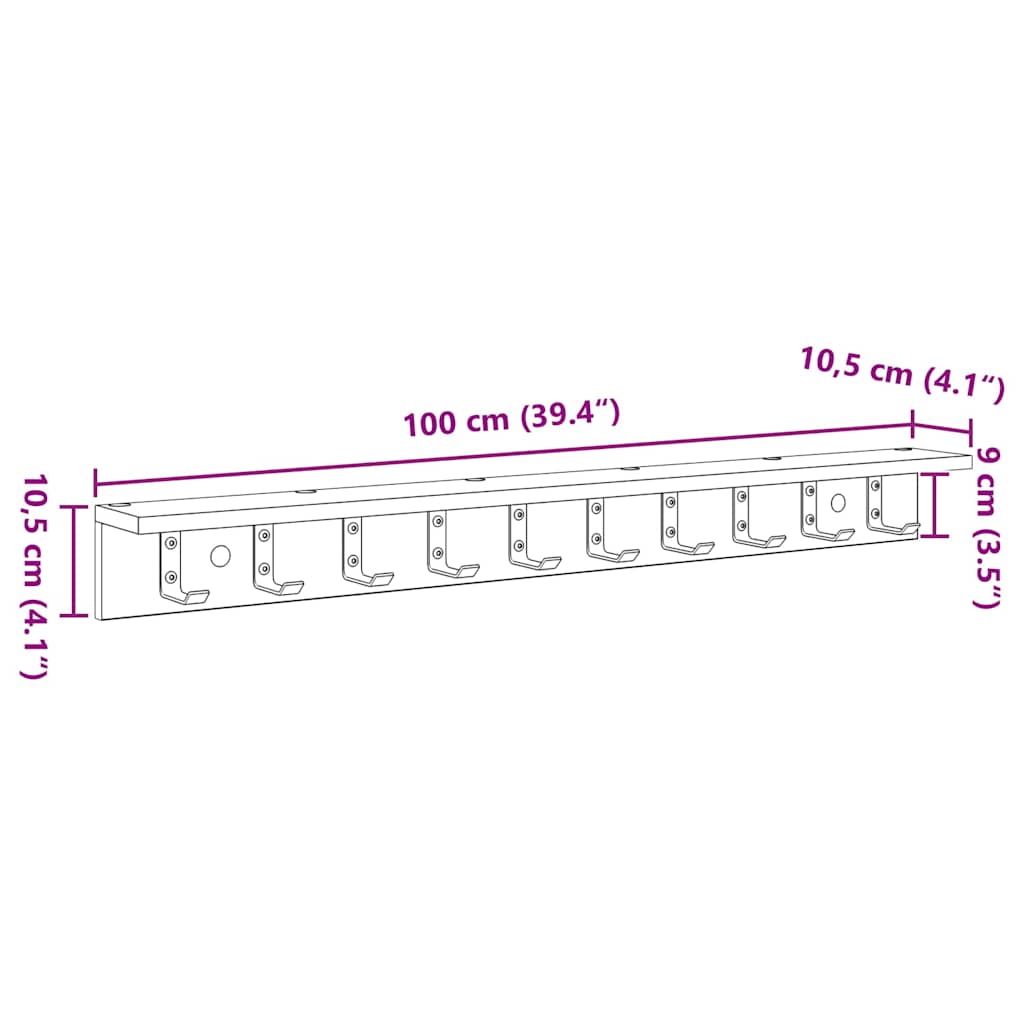 Wall-Mounted Coat Rack Smoked Oak 100 x 10.5 x 10.5 cm