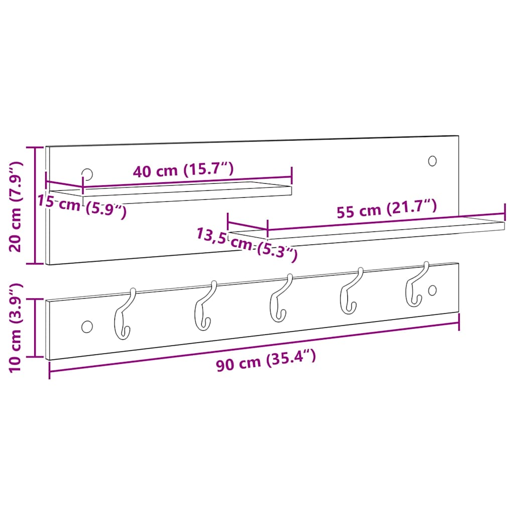Wall-Mounted Coat Rack Wall-Mounted White 90 x 15 x 36 cm