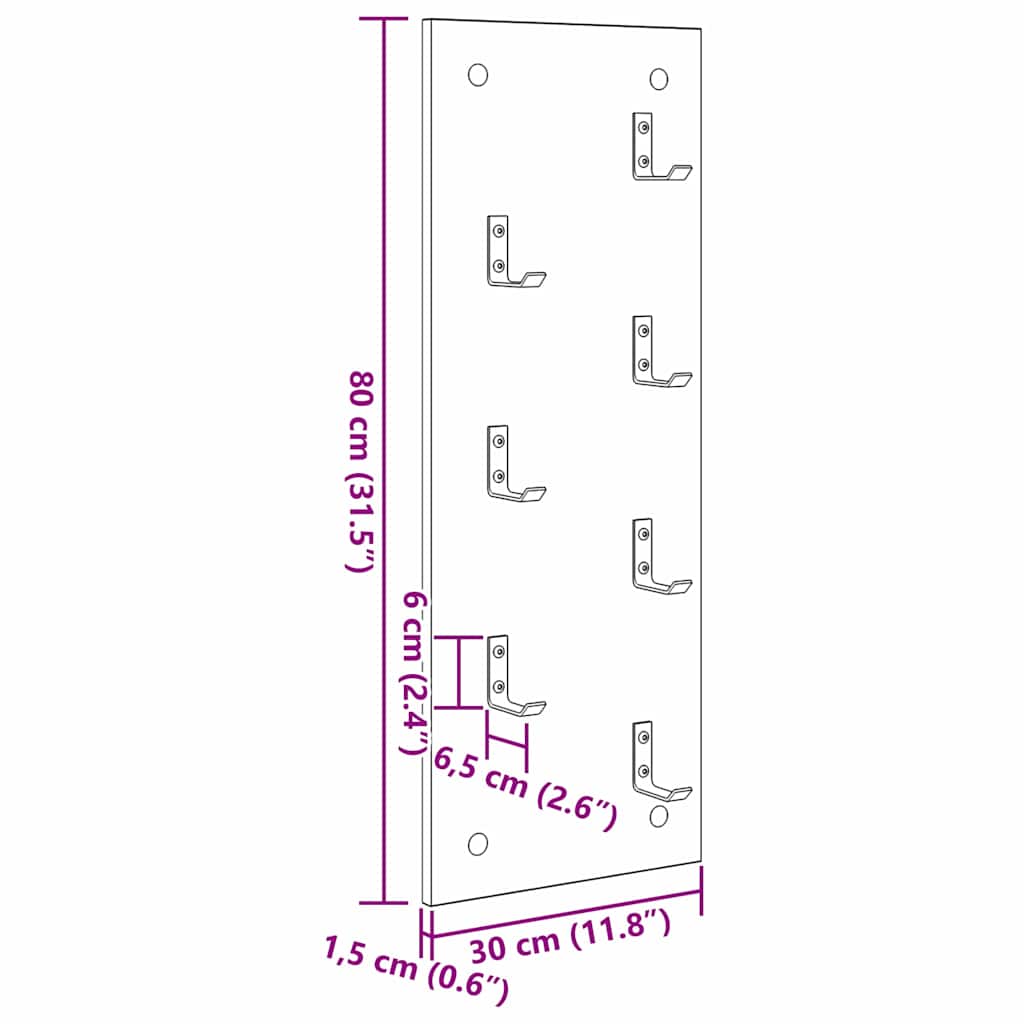 Wall-Mounted Coat Rack Wall-Mounted Black Oak 30 x 1.5 x 80 cm