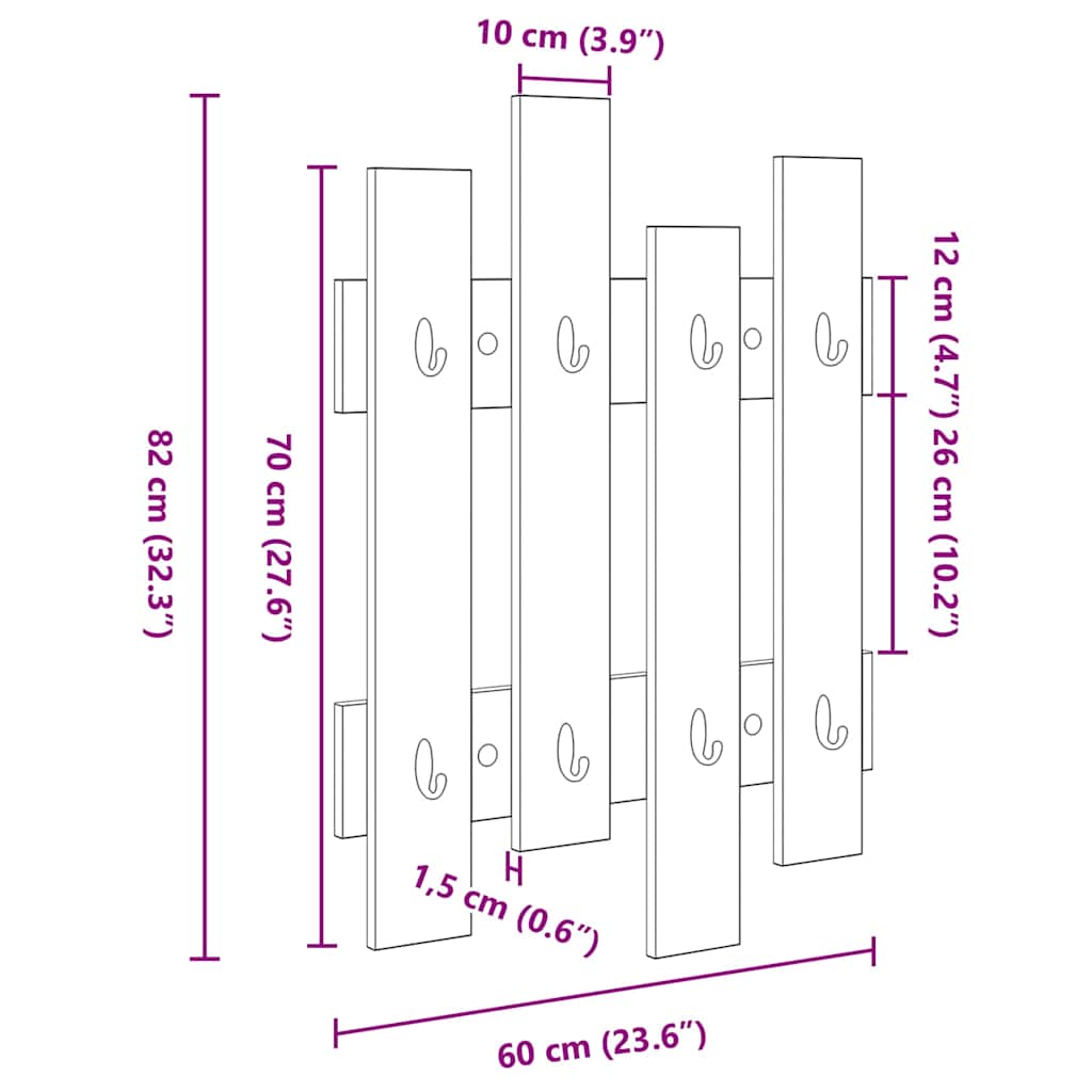 Wall-Mounted Coat Rack Wall-Mounted Smoked Oak 60 x 3 x 82 cm