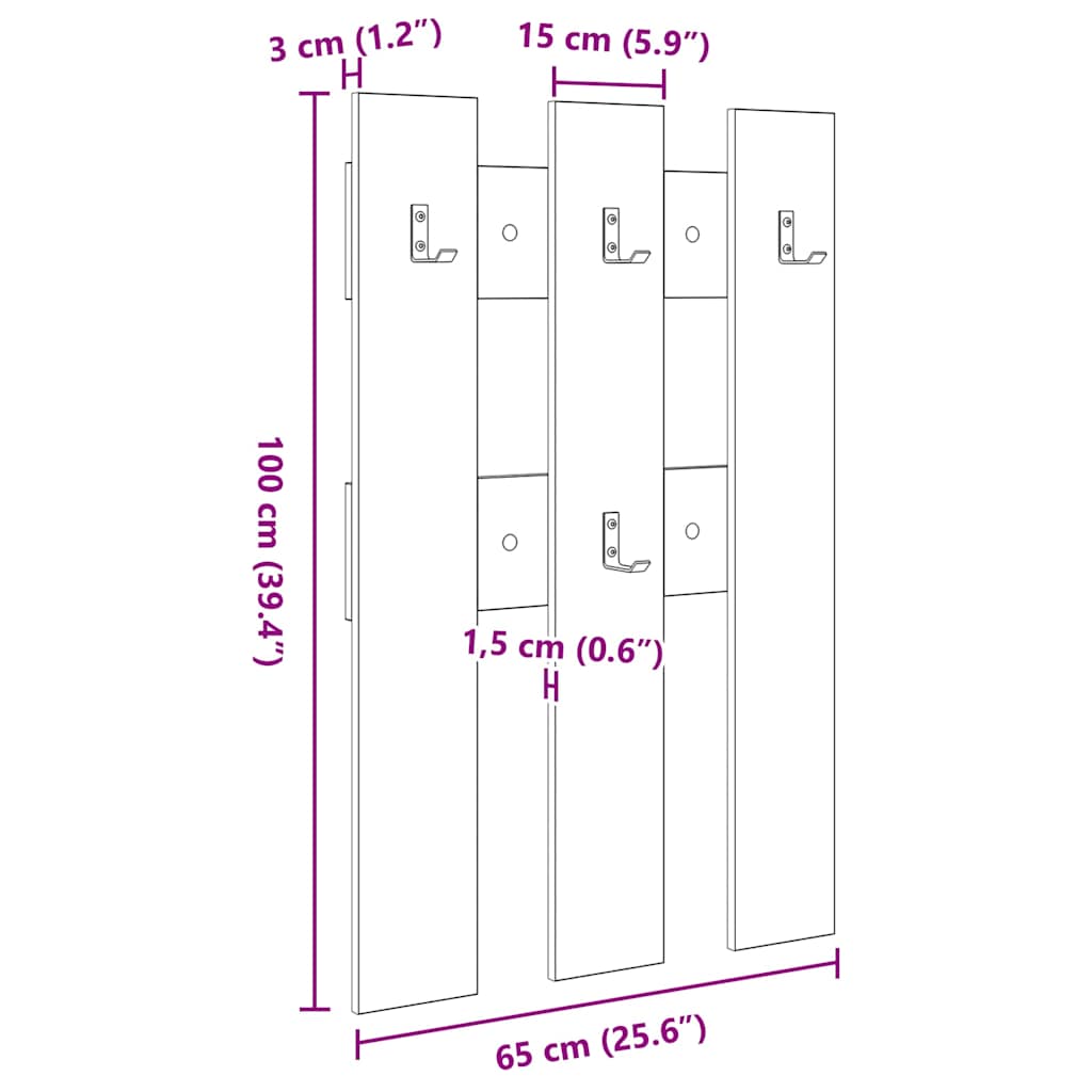 Wall-Mounted Coat Rack Wall-Mounted White 65 x 3 x 100 cm