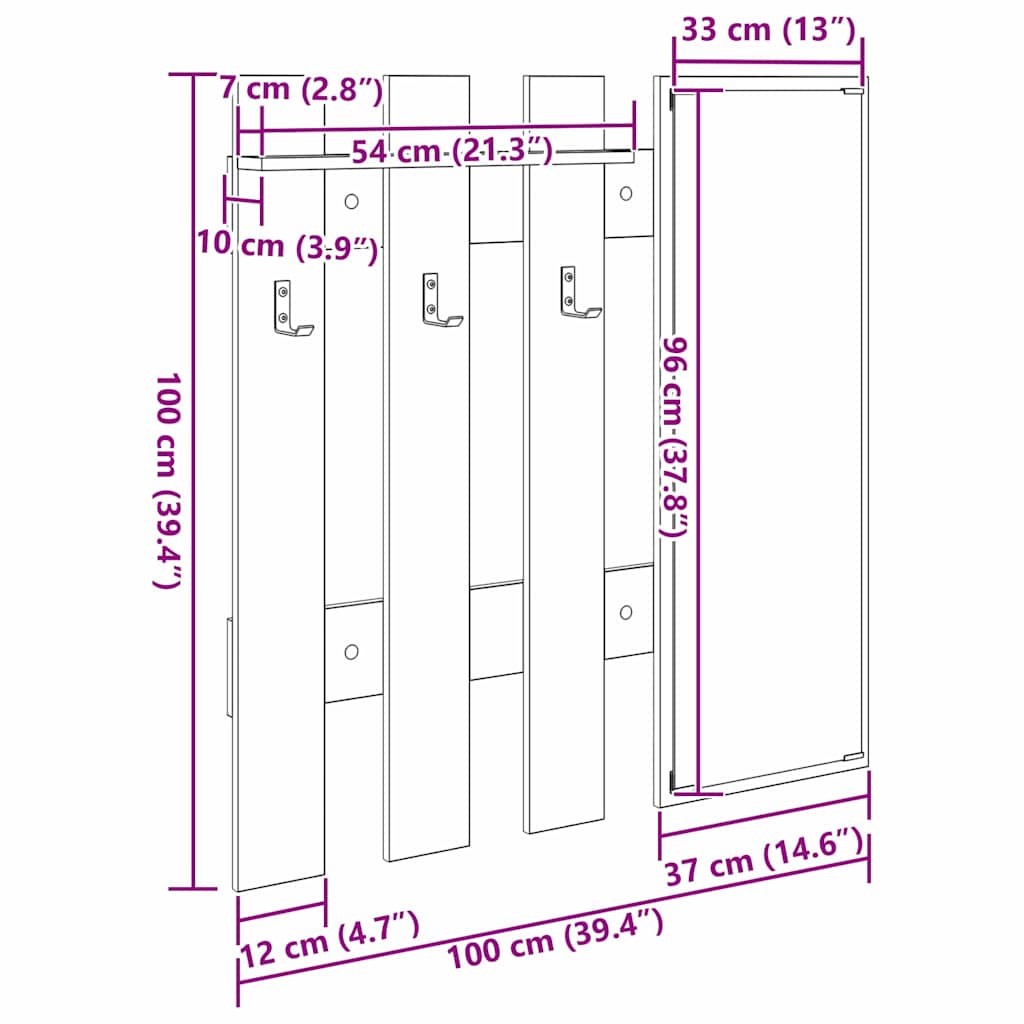 Wall-Mounted Coat Rack Wall-mounted Old Wood 100 x 10 x 100 cm